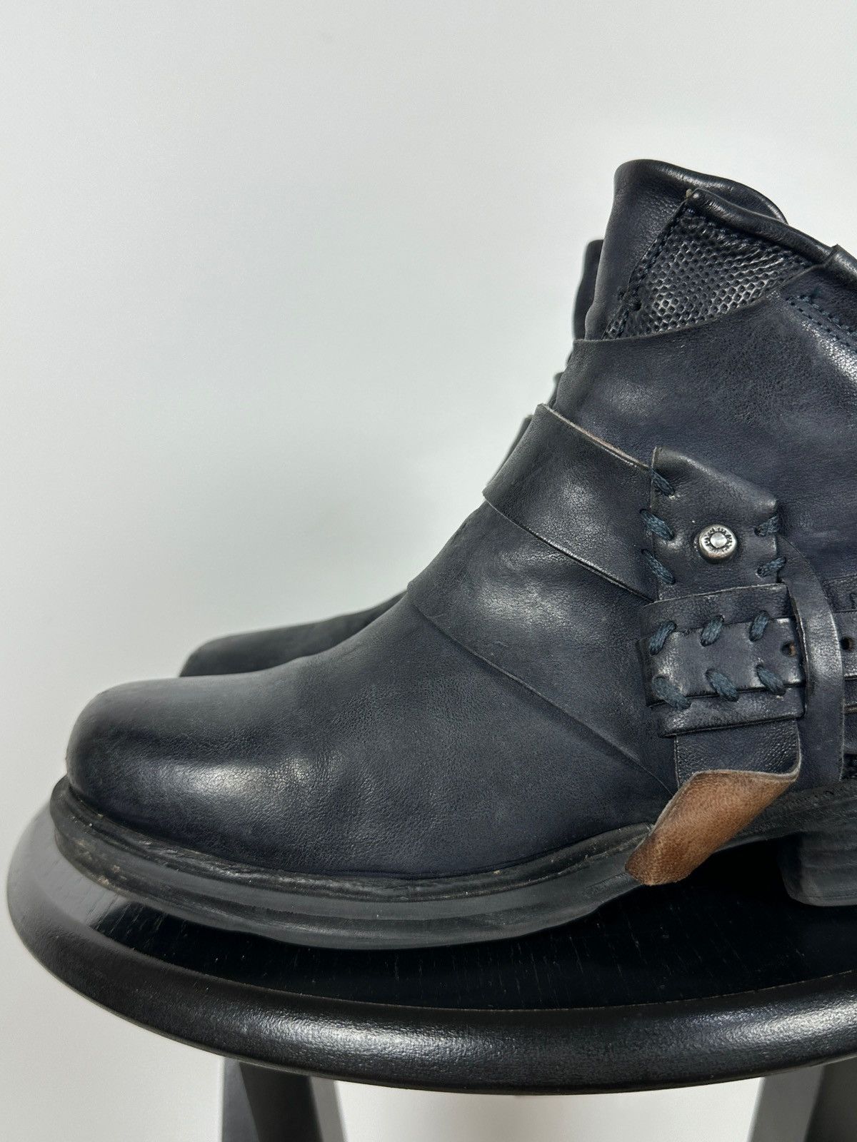 A.S.98 A.S.98. Airstep Navy Blue Leather Biker Ankle Boots Size US 8 / IT 38 - 13 Thumbnail