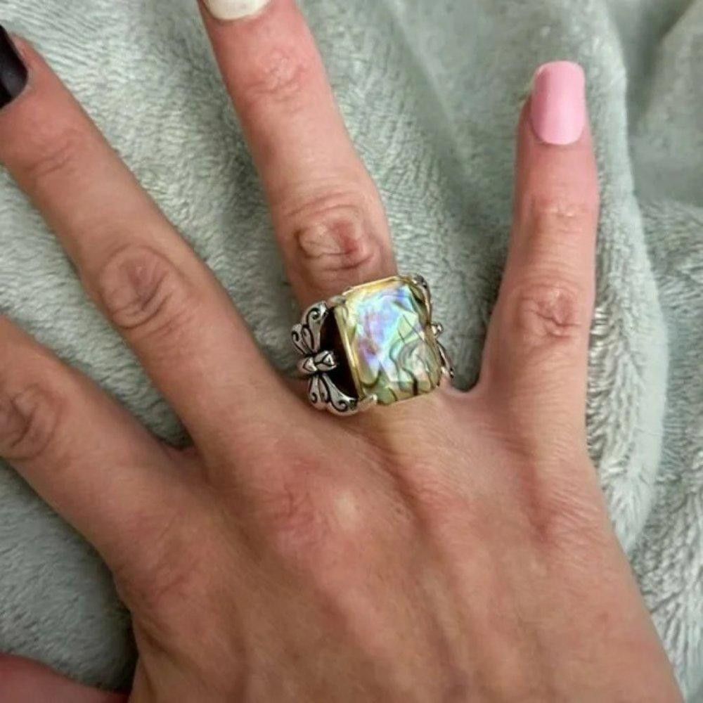 Designer Distressed Colorful Butterfly Antique Silver Ring - Size 5 Size ONE SIZE - 7 Thumbnail