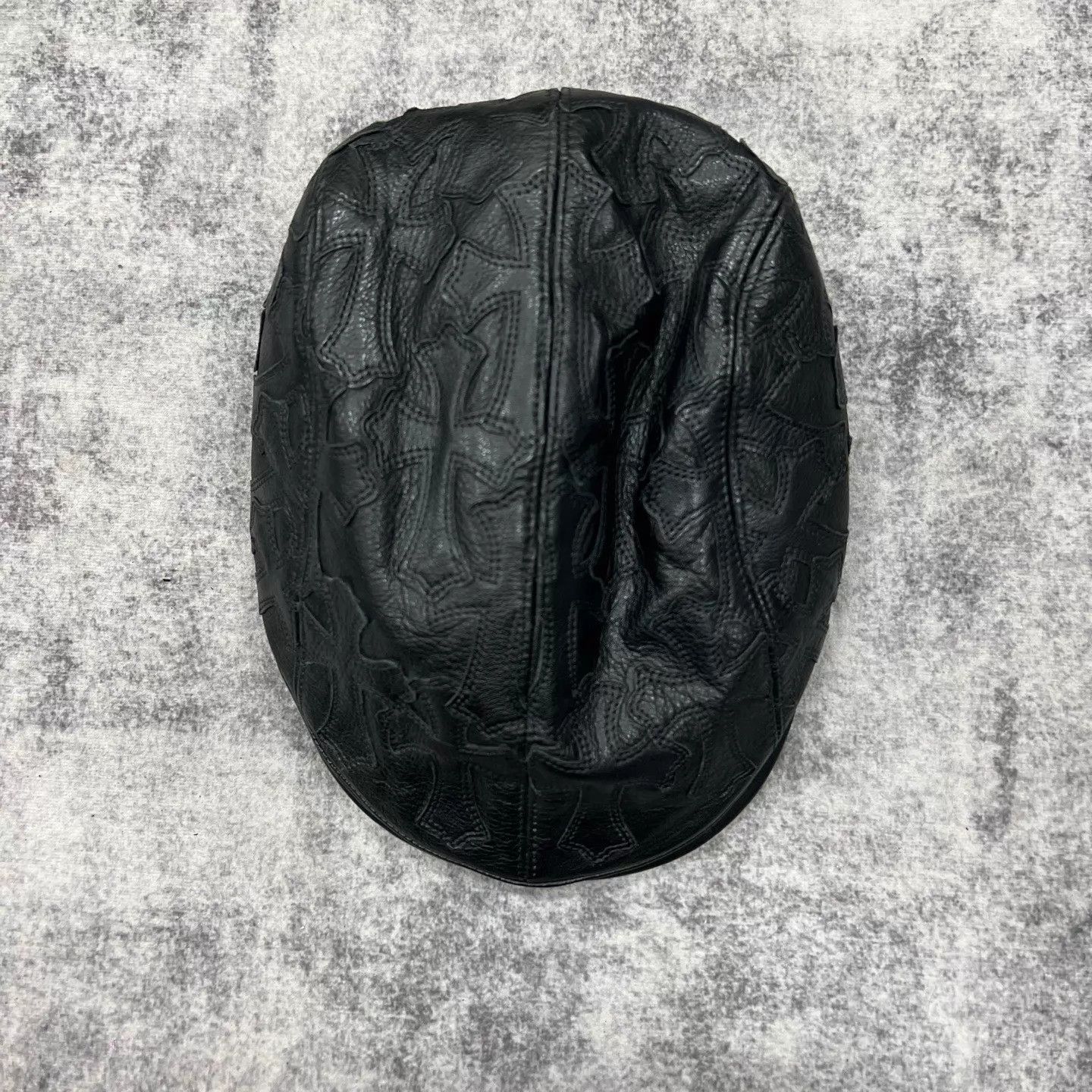 Chrome Hearts Chrome Hearts New Black Leather Cross Newsboy Cap Size ONE SIZE - 1 Thumbnail