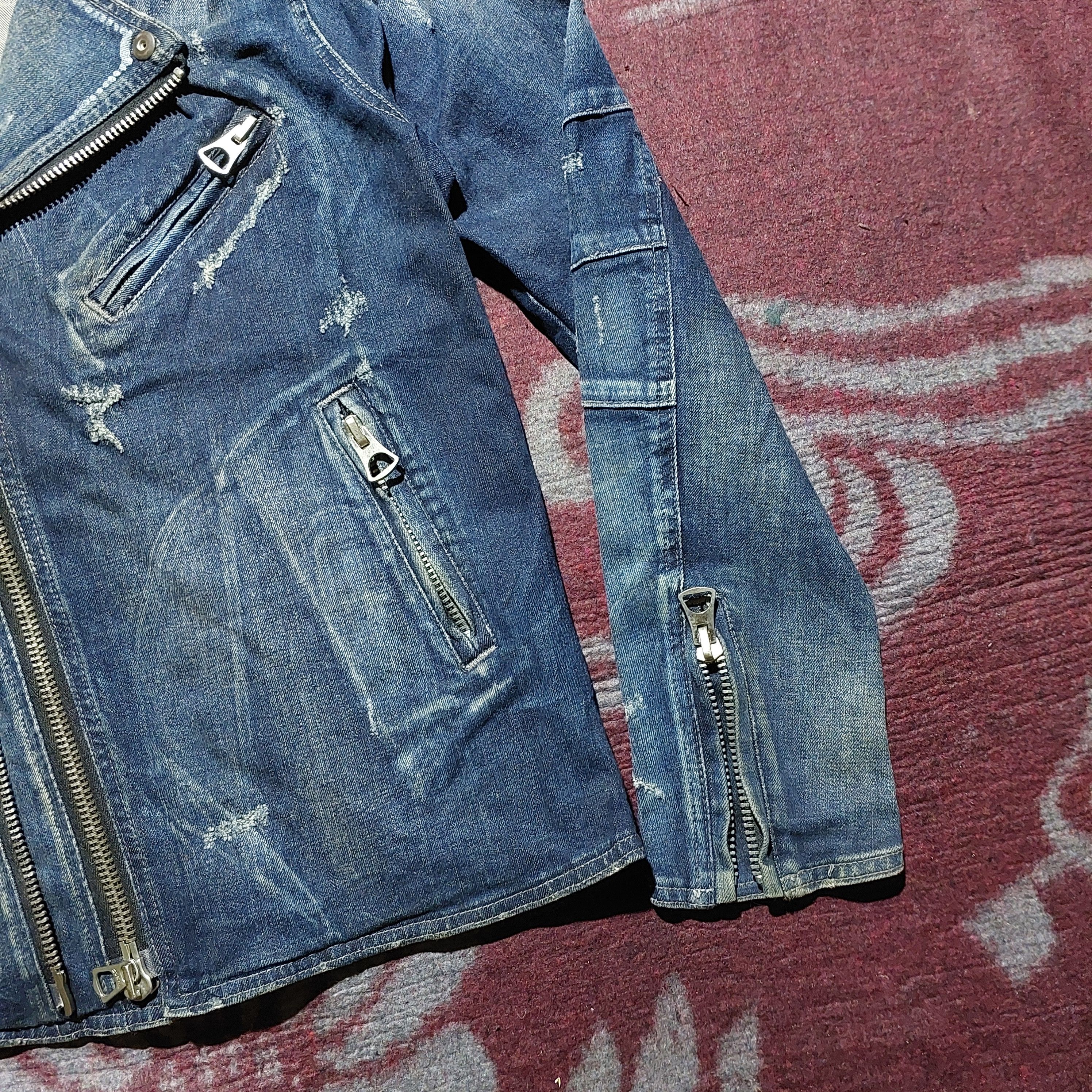 semanticdesign Semantic design asymmetric zip distressed biker denim jacket Size US L / EU 52-54 / 3 - 6 Thumbnail