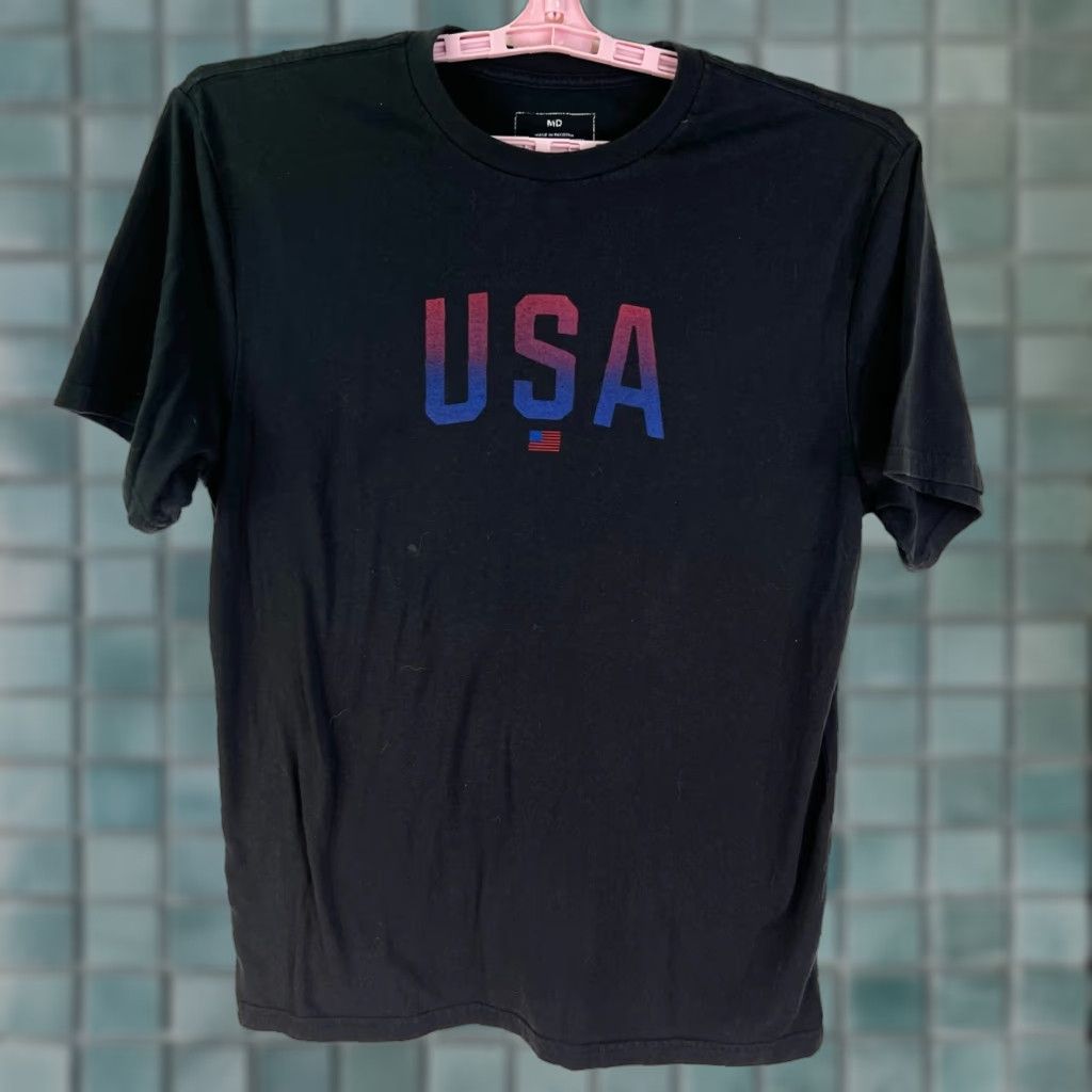 Vintage USA T Shirt Adult M Black Short Sleeve Cotton Blend Mens 90s USA Pattern Graphic Print Size US M / EU 48-50 / 2 - 1 Thumbnail