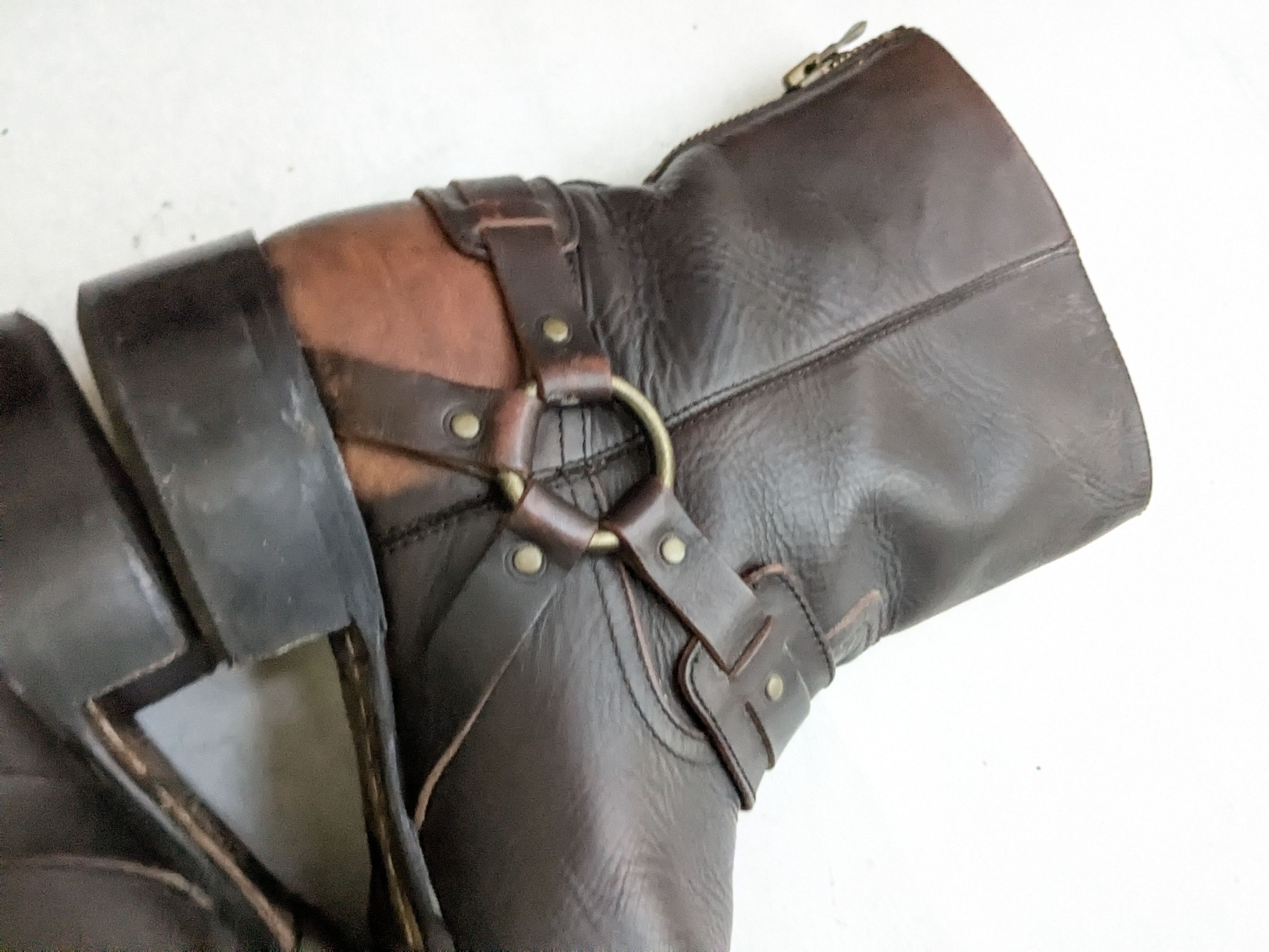 Frye Frye Harness Boots Brown 11.5 Leather Buckle Back Zip Size US 11.5 / EU 44-45 - 15 Thumbnail