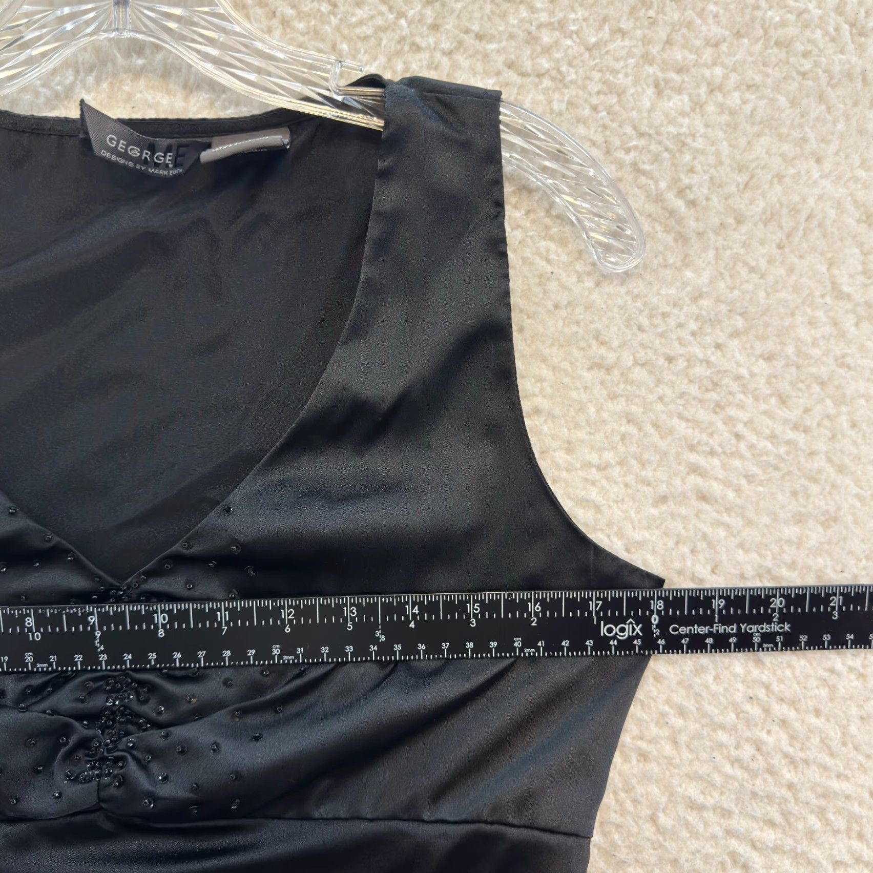 George VINTAGE Y2K Top Medium Black Satin Sequin Goth Fairy Cocktail Office Shirt Womens M Size M / US 6-8 / IT 42-44 - 6 Thumbnail