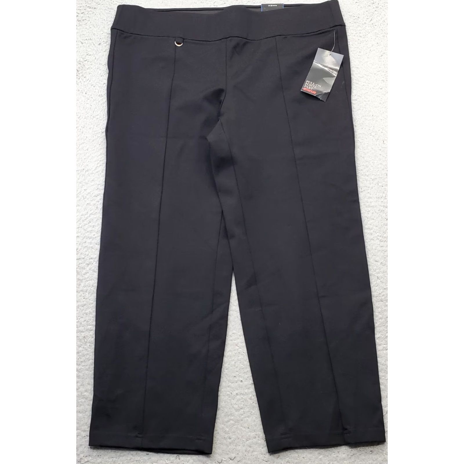 Avenue Avenue Womens Petites 18/20 Black Ponte Pants Stretch Casual Straight Leg Pull On Size 18/20 Size 40" / US 18 - 2 Thumbnail