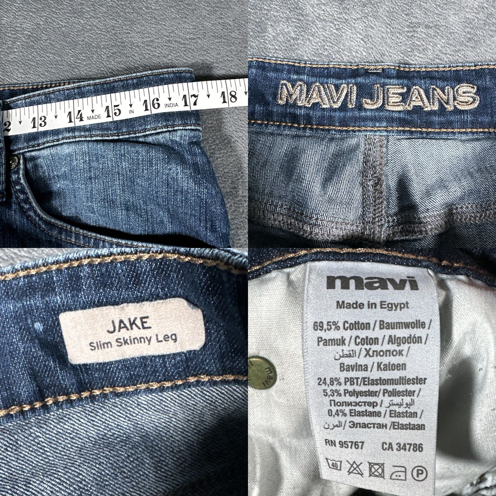 Mavi Mavi Jake Jeans Mens 33x32 Blue Slim Skinny Leg Stretch Denim Medium Wash Pants Jeans Size US 33 - 8 Thumbnail