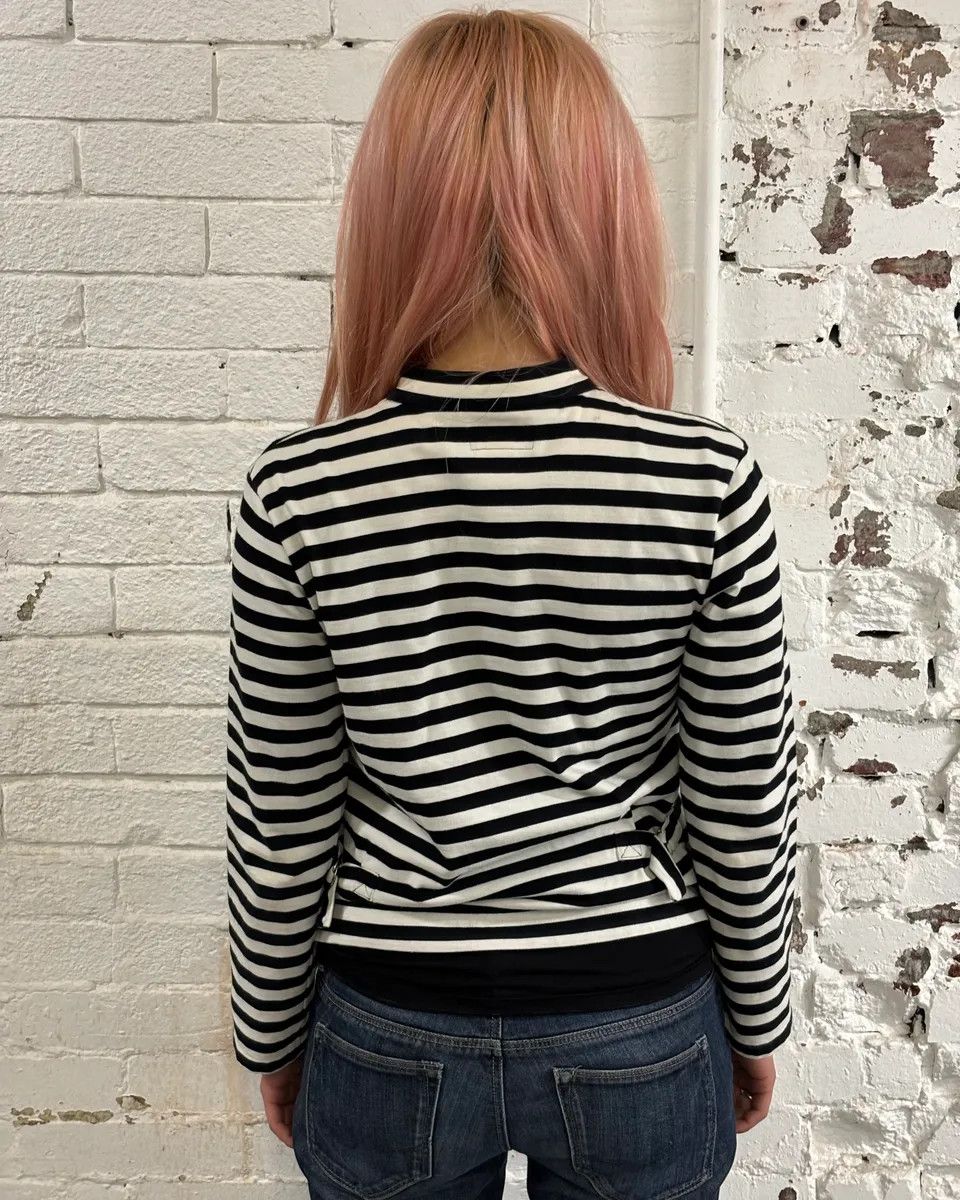 Vintage Agnès b. Black & White Officer Asymmetrical Striped Cardigan Size S / US 4 / IT 40 - 3 Thumbnail