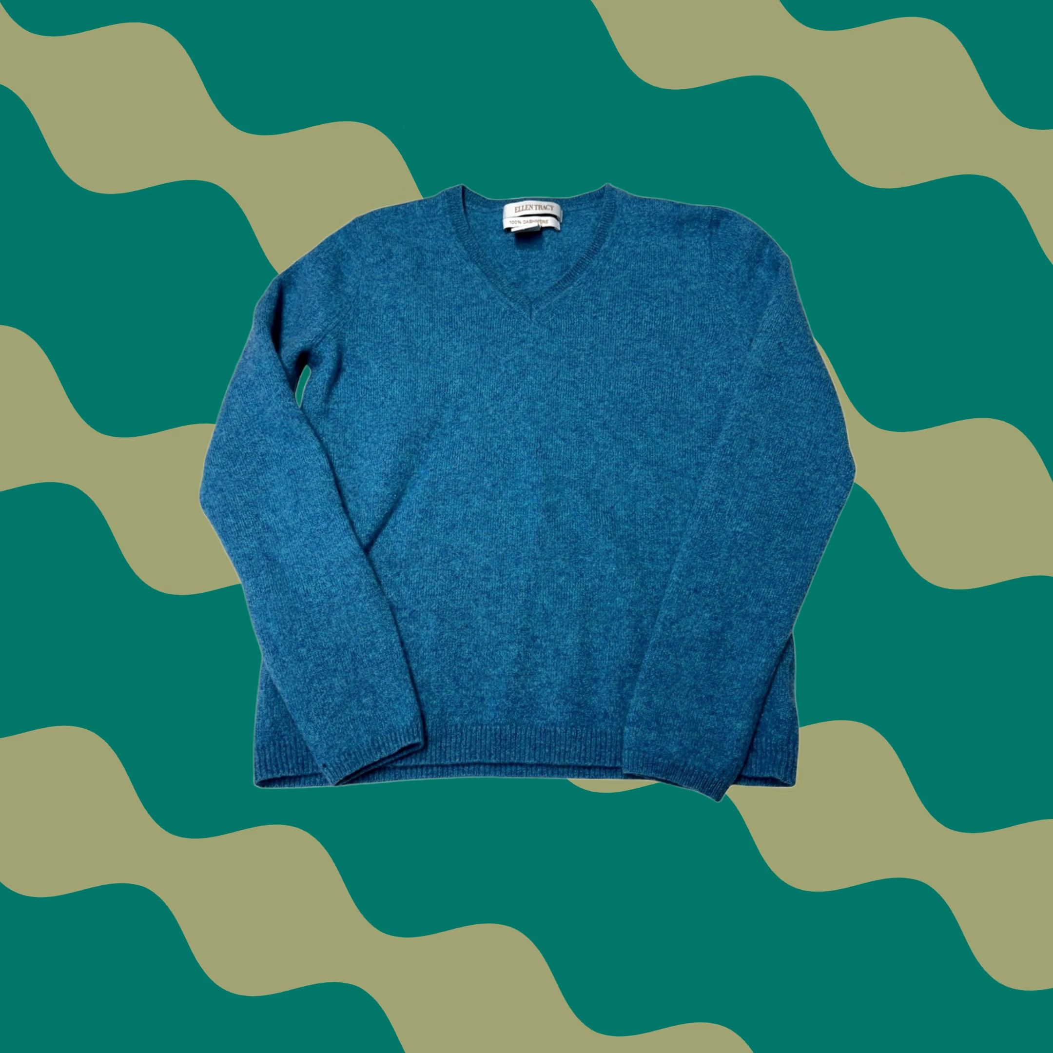Ellen Tracy Ellen Tracy Cashmere Sweater Womens M Teal Blue V-Neck Long Sleeve Knit Pullover, Casual, Classic, 100% Cashmere, Solid, Knit, Tight-Knit Size M / US 6-8 / IT 42-44 - 1 Thumbnail
