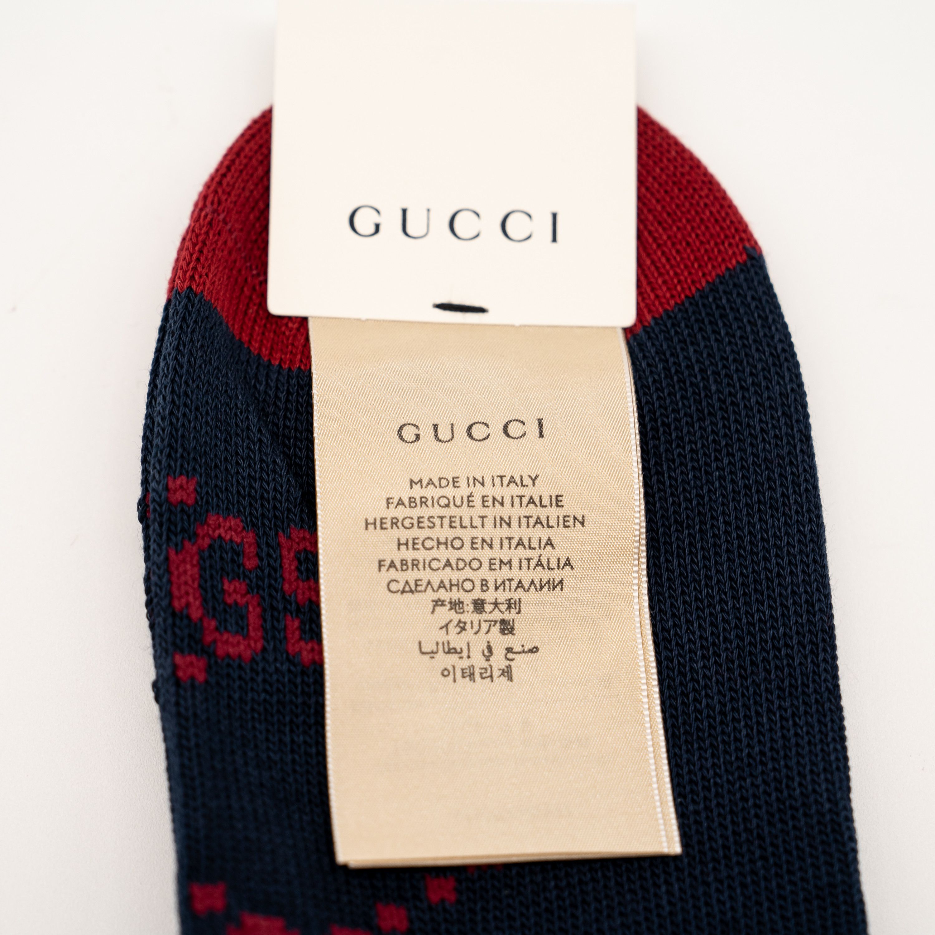 Gucci size M Gucci GG Logo Cotton Blend Long Socks Navy Red Size ONE SIZE - 3 Thumbnail