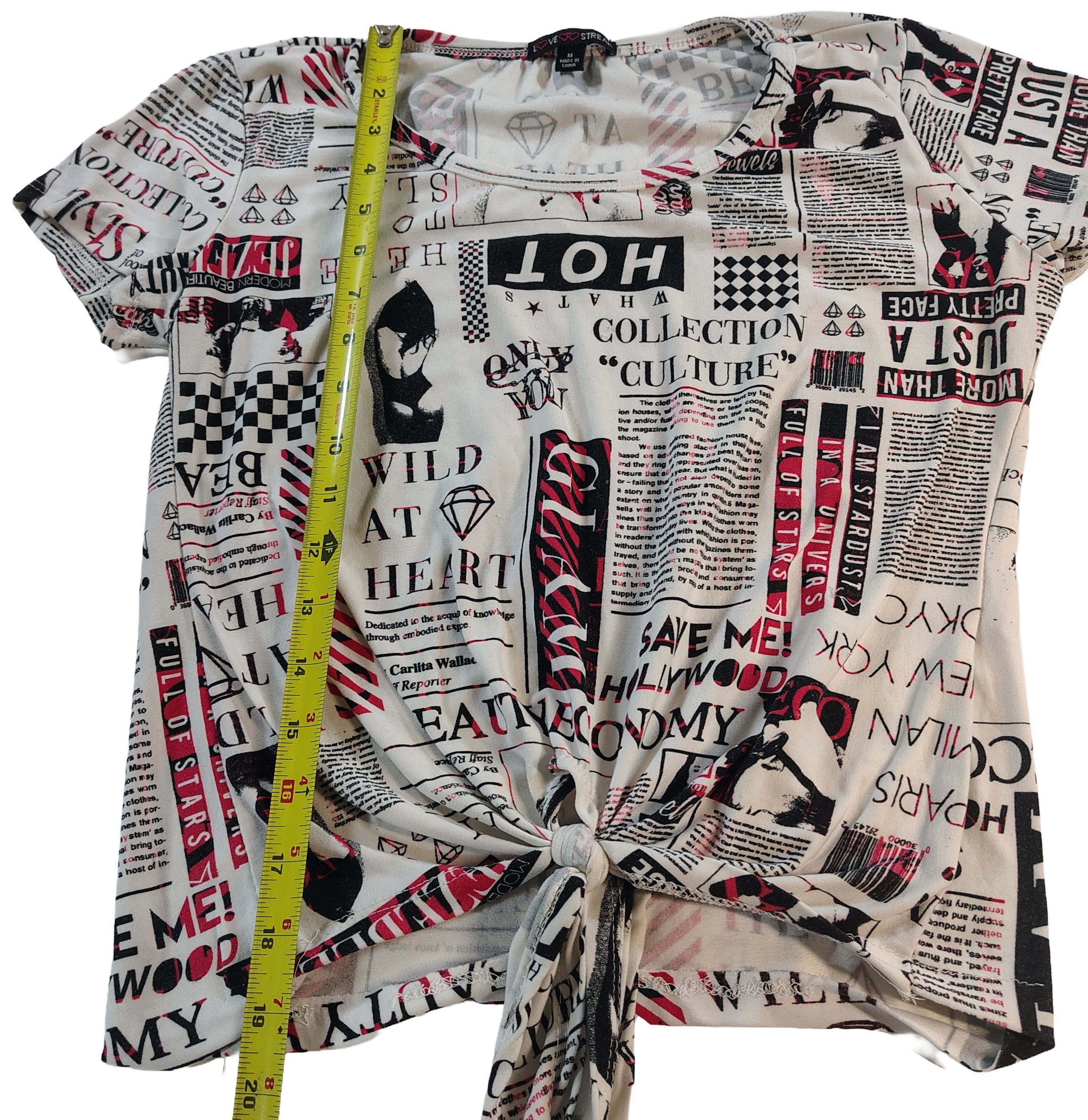 Other Women's Medium Newsprint Graphic Tie-Knot T-Shirt Size M / US 6-8 / IT 42-44 - 4 Thumbnail