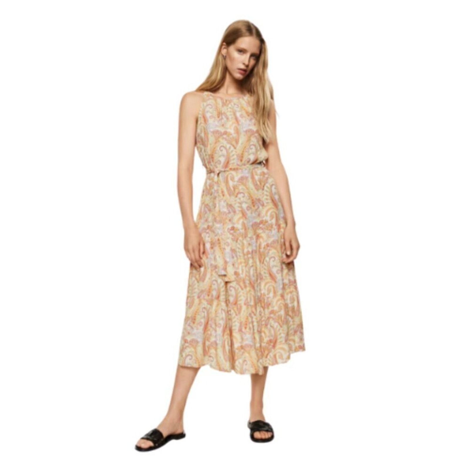 Mango Mango Flowy Paisley Sleeveless Belt Tie Long Dress 16 NWT Size XXL / US 16-18 / IT 52-54 - 2 Thumbnail