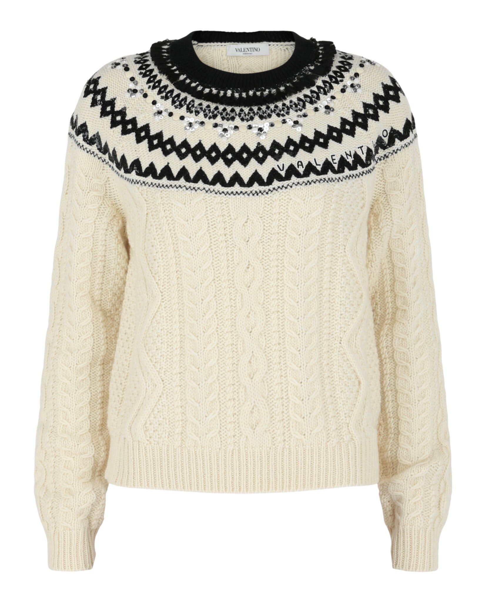 Valentino Embroidered Cable Knit Sweater Size L / US 10 / IT 46 - 1 Thumbnail