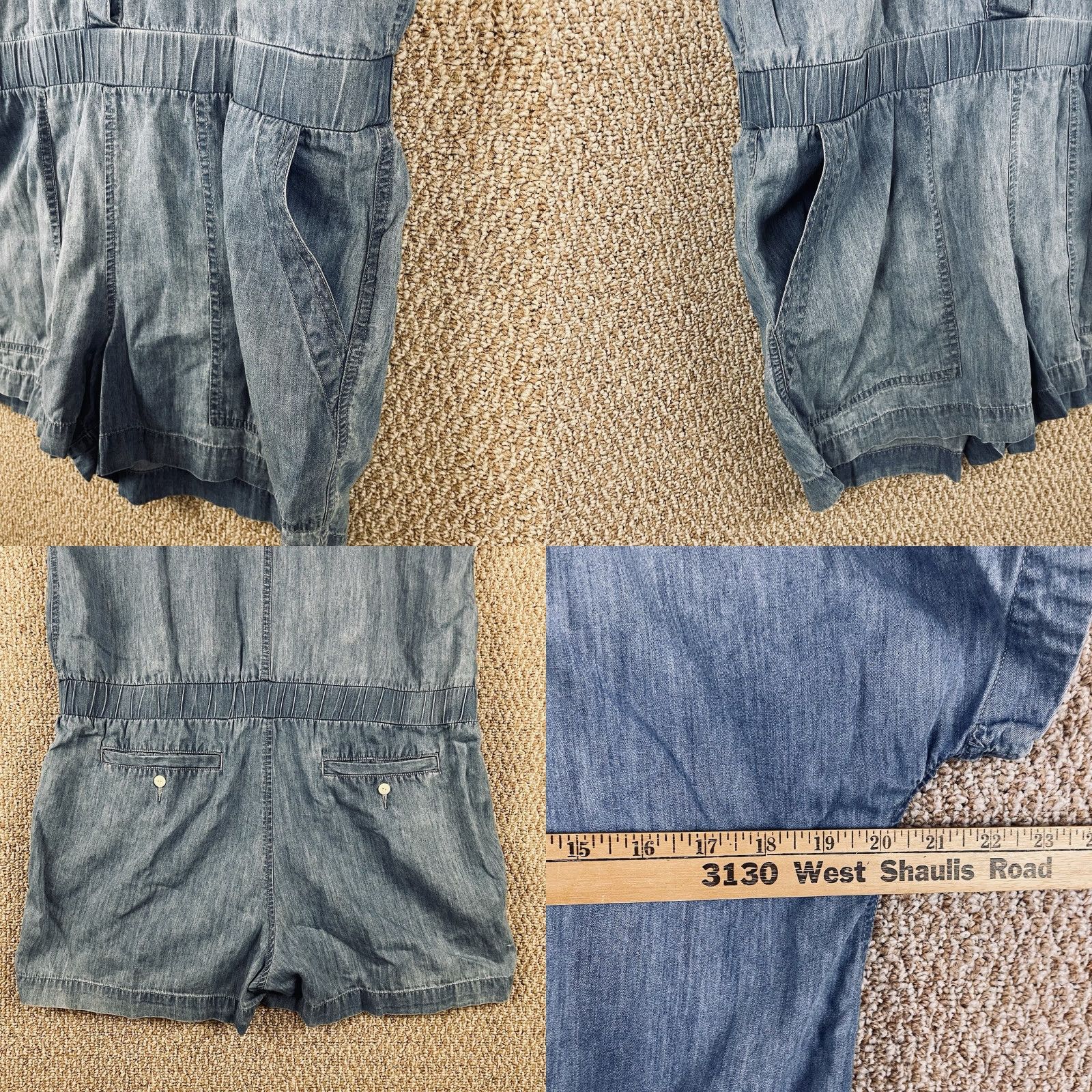 J.Crew J.Crew Denim Chambray Romper Women's 14 Blue Short Sleeve Button 2010s Y2K T59 Size 36" / US 14 / IT 50 - 8 Thumbnail
