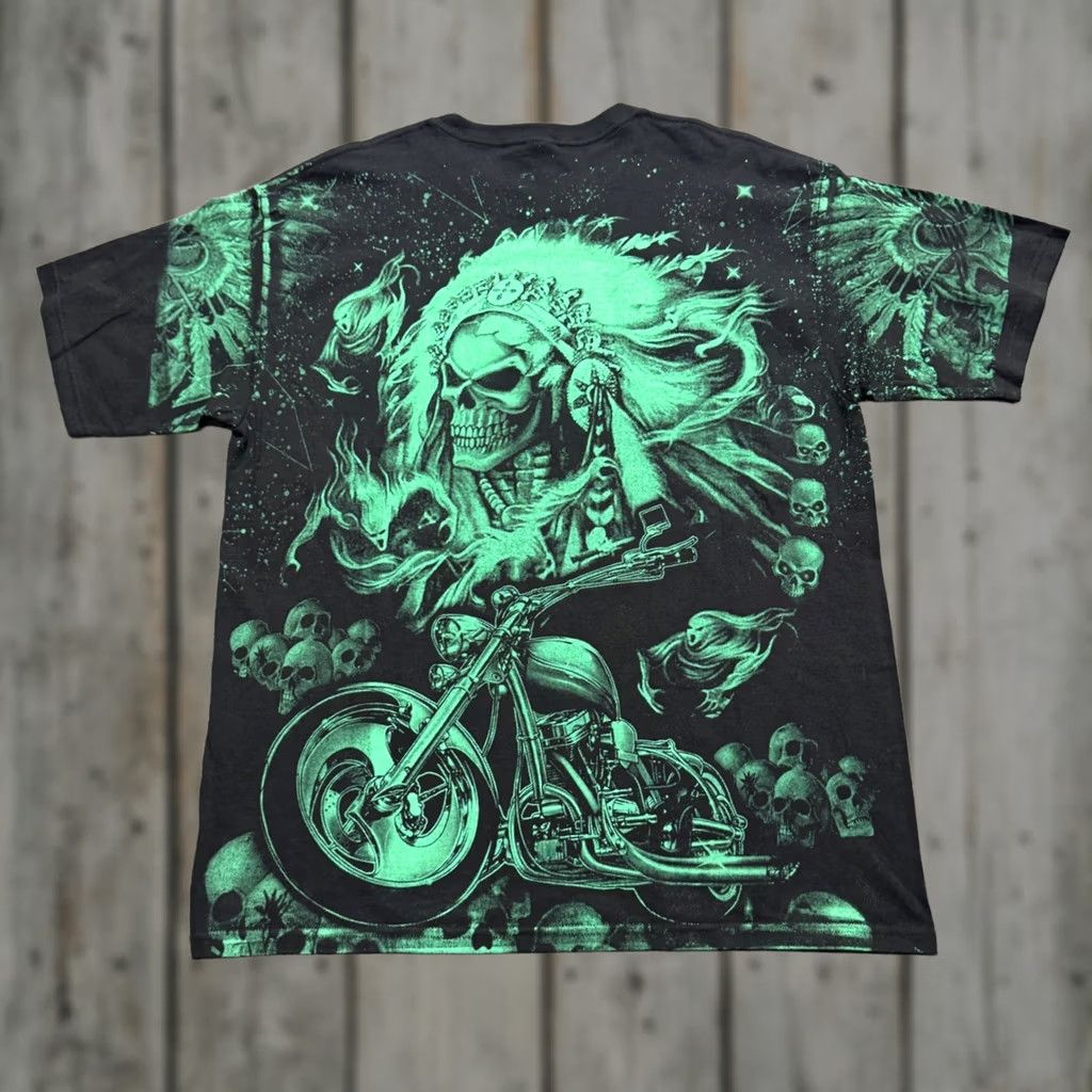 Vintage VINTAGE Cancun Mexico Y2K T-shirt Men's 2XL Green Black AOP Green 90s Skull Skater Shirt Mens Size US XXL / EU 58 / 5 - 1 Thumbnail