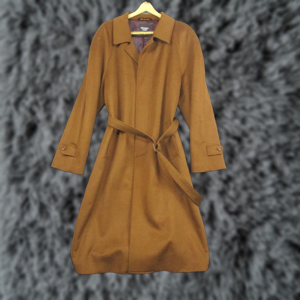 Vintage Riccardo Fazzi Overcoat Mens 44 Brown Wool Cashmere Blend Belted Long Coat Size US S / EU 44-46 / 1 - 1 Thumbnail