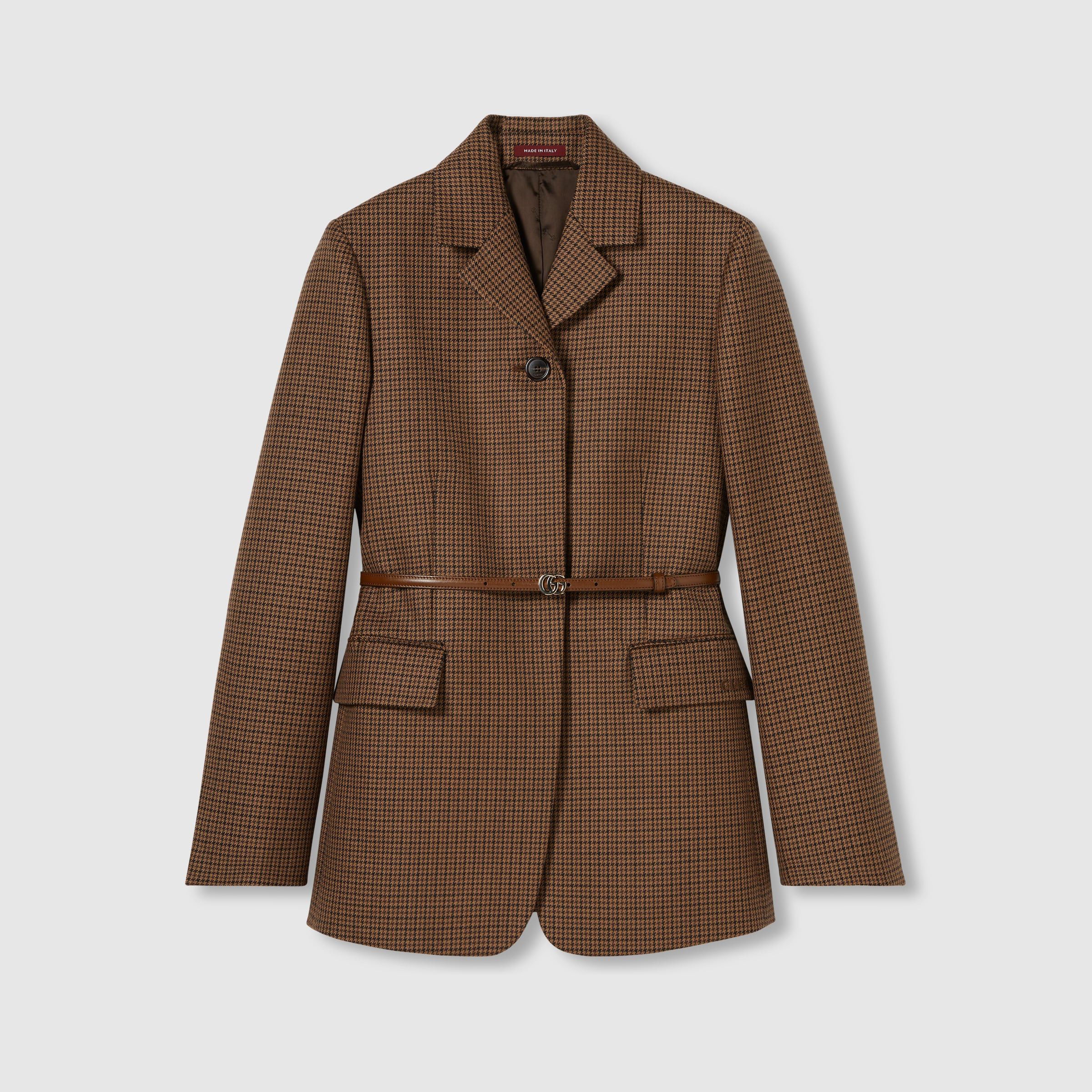 oc11z1125 Houndstooth Wool Jacket With Embroidery