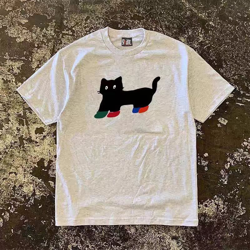 Japanese Brand × Vintage Street Short Sleeve T-Shirt Grey Loose Printed Cat Graphic Size US M / EU 48-50 / 2 - 1 Thumbnail