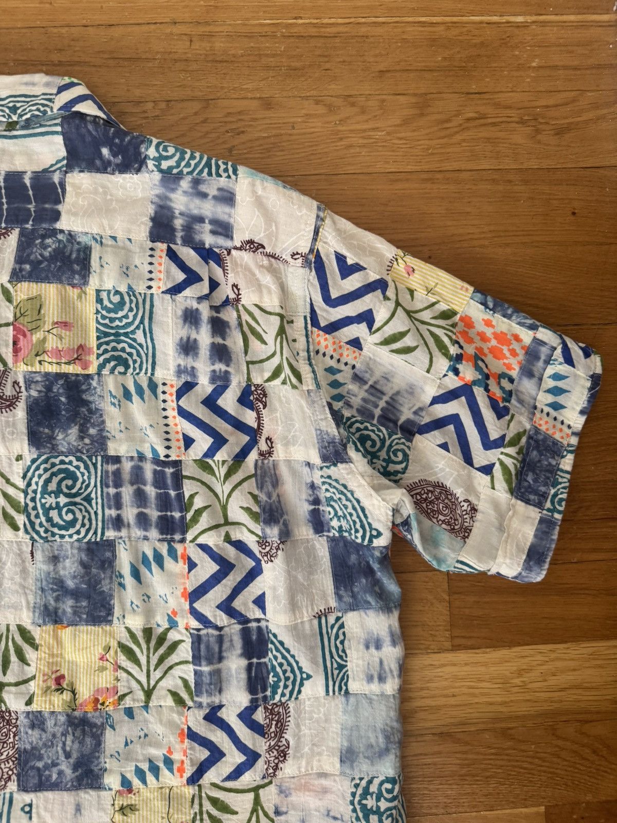 Engineered Garments Engineered Garments White Blue Patchwork Ethno Print Camp Size US XS / EU 42 / 0 - 16 Thumbnail
