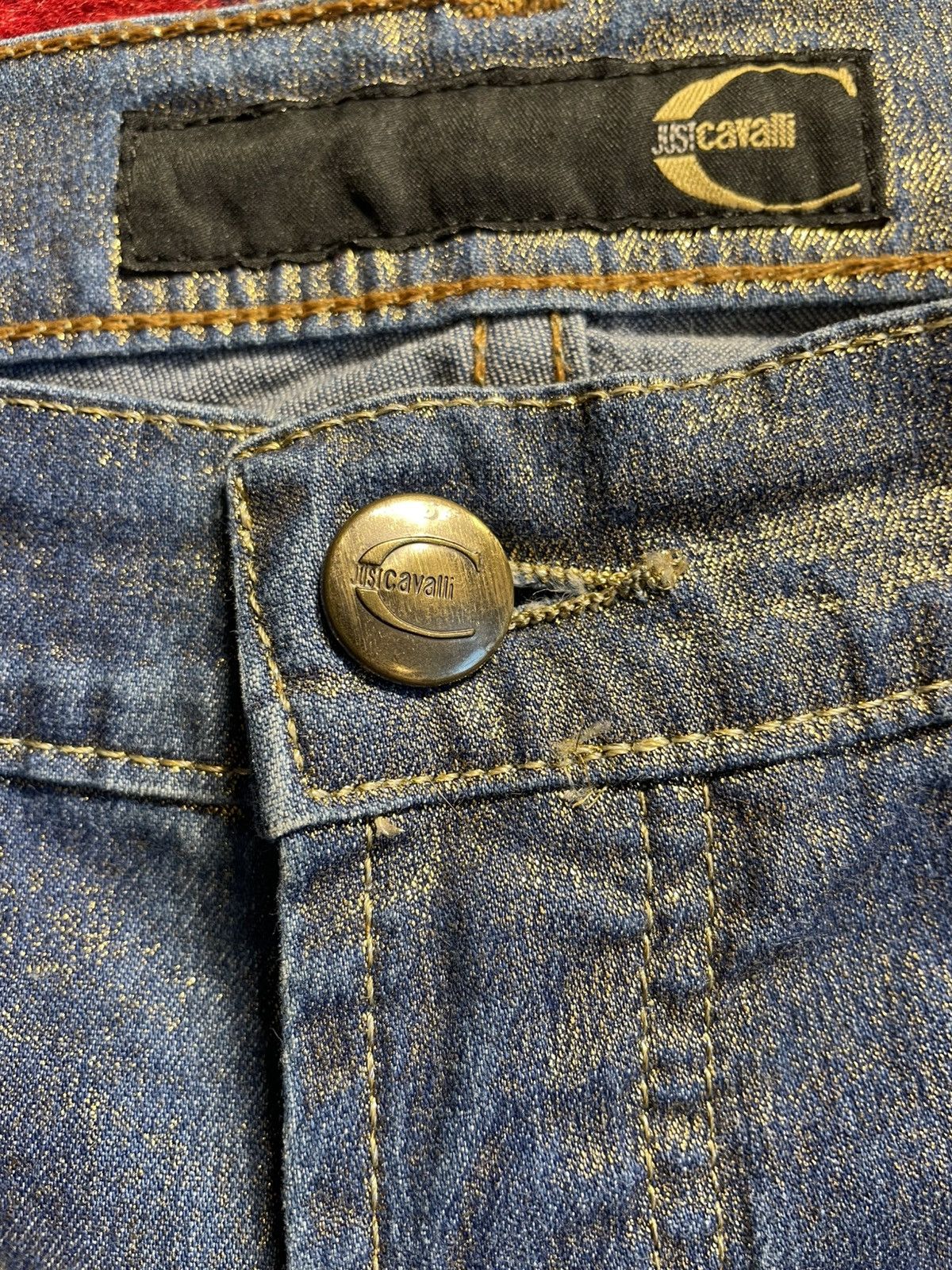 Just Cavalli Just Cavalli 2001 Gold Foil Bootcut Jeans rare Y2K archive Size 28" / US 6 / IT 42 - 7 Thumbnail