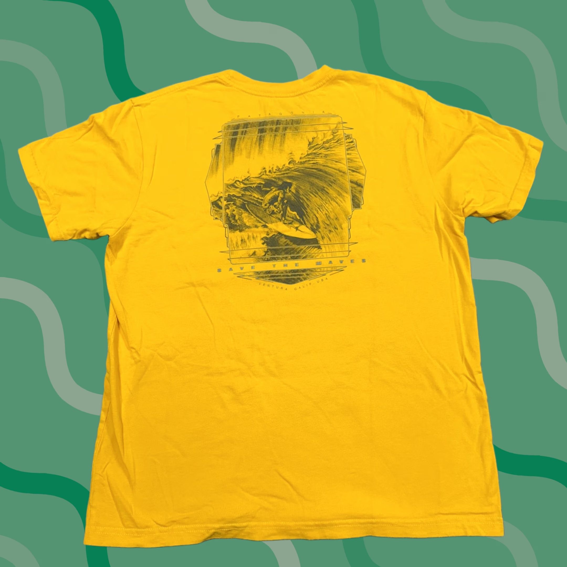 Patagonia Patagonia Shirt Mens L Yellow Save The Waves Surf USA Graphic Print Crew Neck Short Sleeve T-Shirt Size US L / EU 52-54 / 3 - 1 Thumbnail