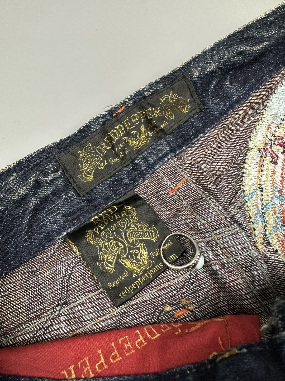 If Six Was Nine × Le Grande Bleu (L.G.B.) 🔥Flared🔥Red Pepper Embroidered Whiskered Flared Denim Size US 27 - 9 Thumbnail