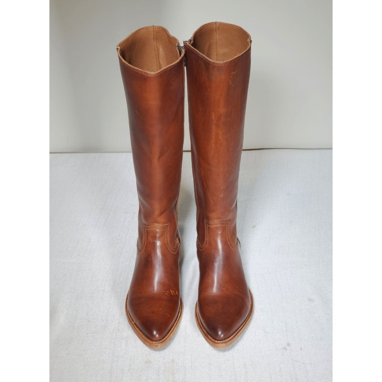 Frye VINTAGE FRYE Billy Inside Zip Tall Cowboy Boots Caramel Brown Leather 70810 Women's US 7.5 B Boots Mens Size US 8 / IT 38 - 7 Thumbnail