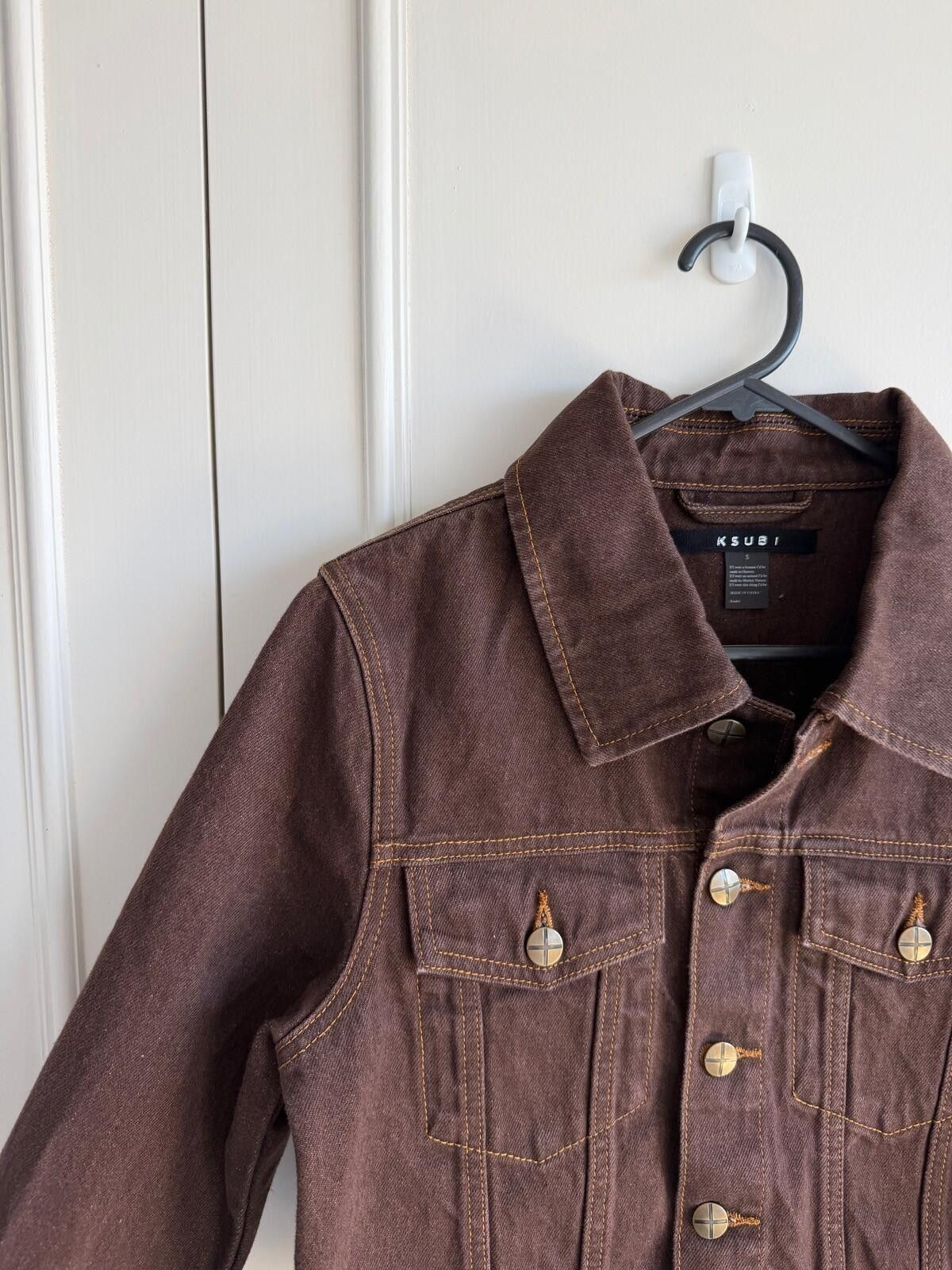Ksubi new Ksubi womens brown Saddle Trucker Jacket top small s 8 Size S / US 4 / IT 40 - 5 Thumbnail