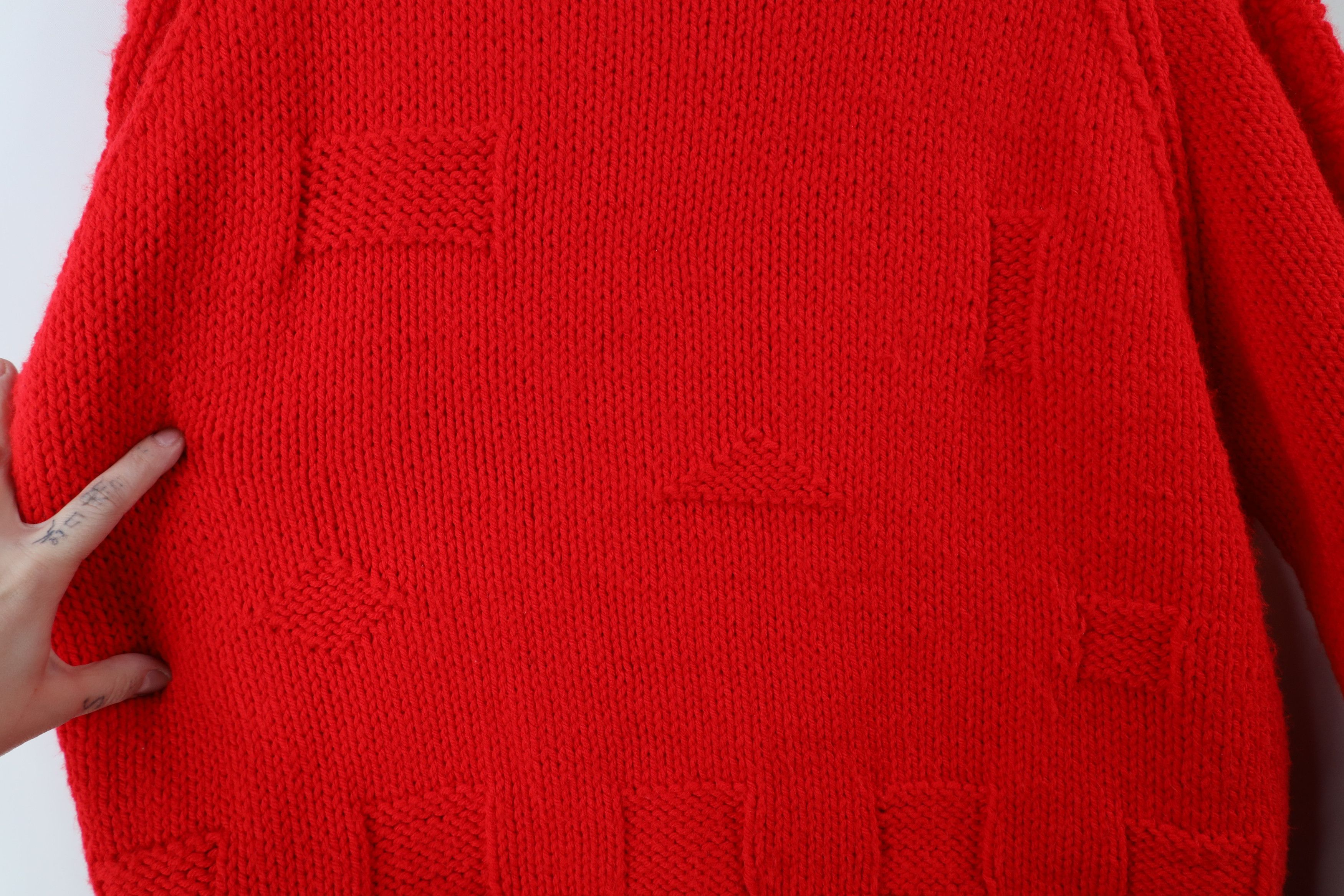 Vintage Vintage 70s Streetwear Chunky Knit Geometric Sweater Red Size XXL / US 16-18 / IT 52-54 - 7 Thumbnail