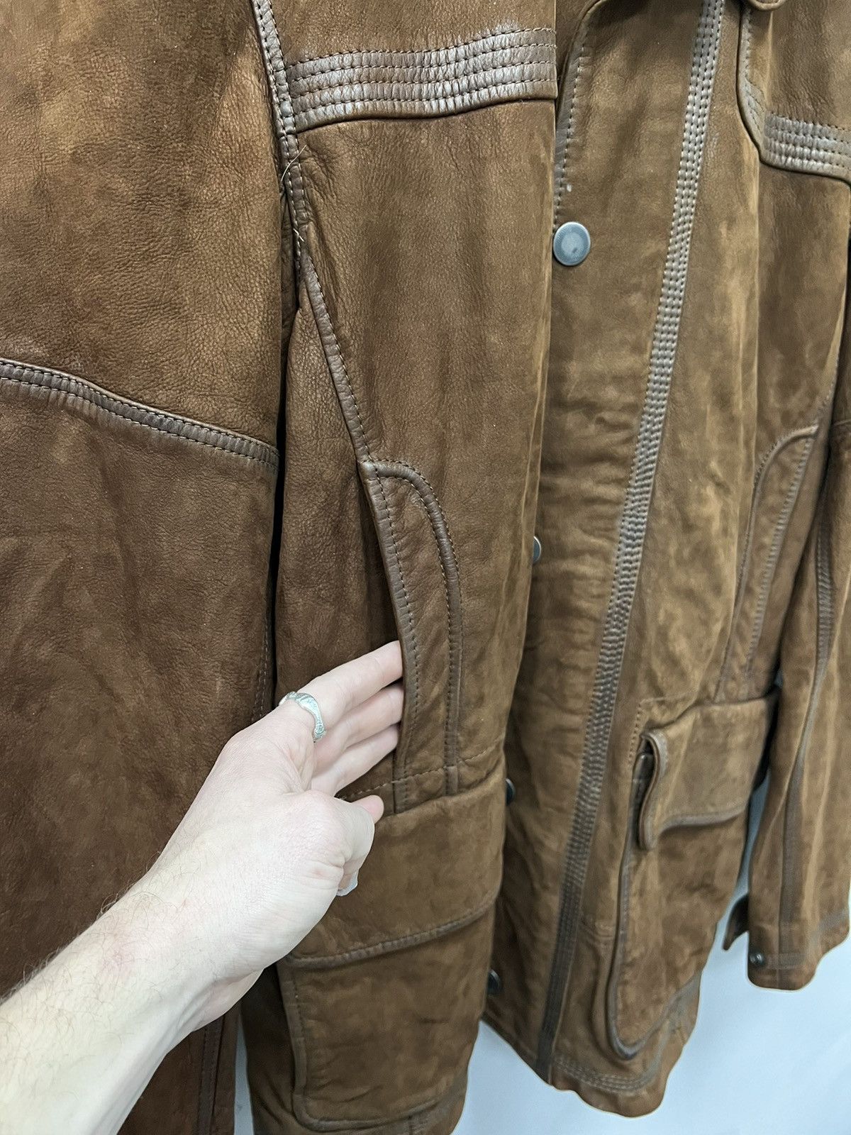 Timberland × Vintage distressed suede brown avant garde leather coat jacket Size US M / EU 48-50 / 2 - 6 Thumbnail