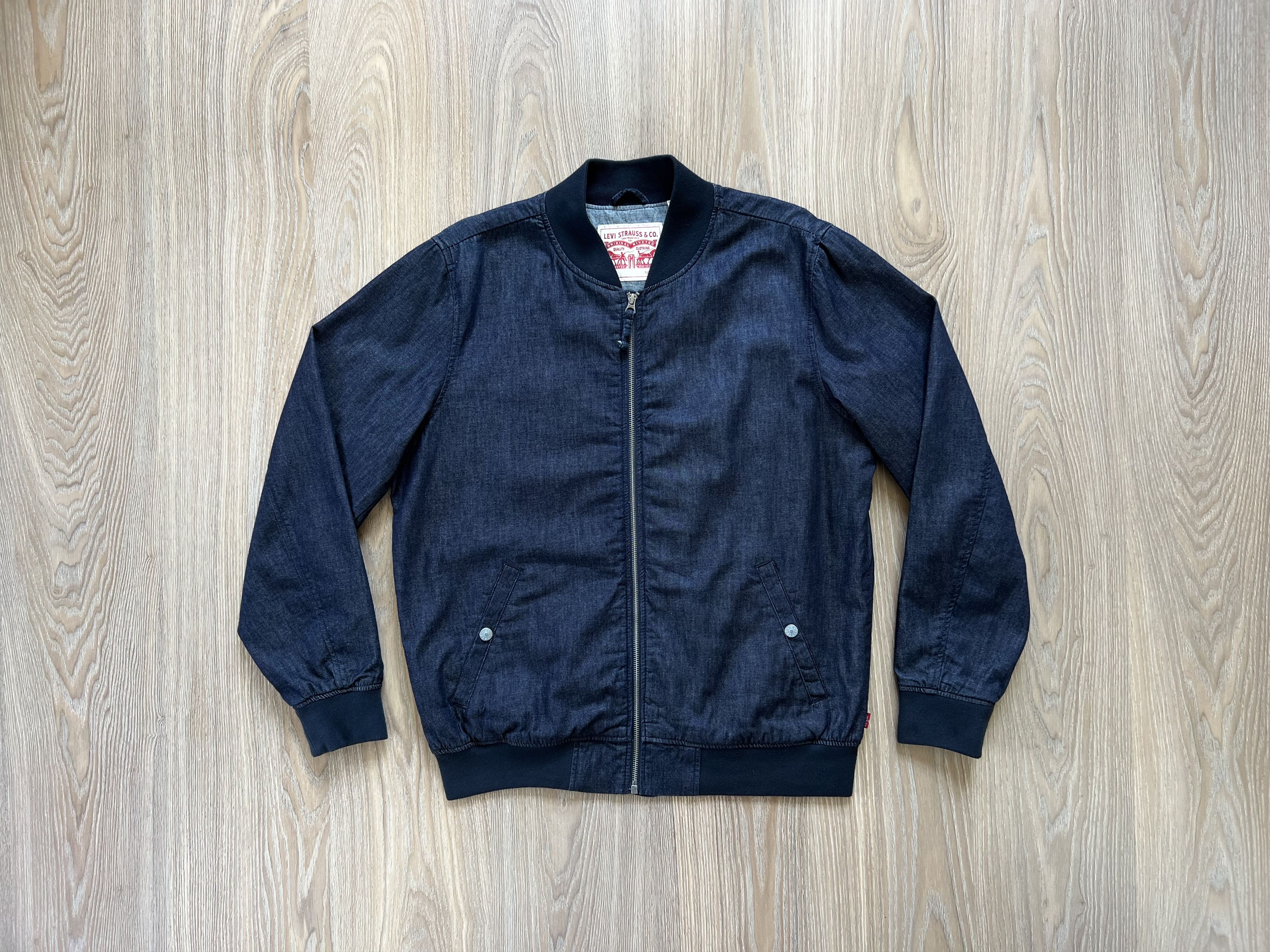image of American Classics x Levis Levi’S Denim Bomber Zip Jacket in Blue, Men's (Size Large)