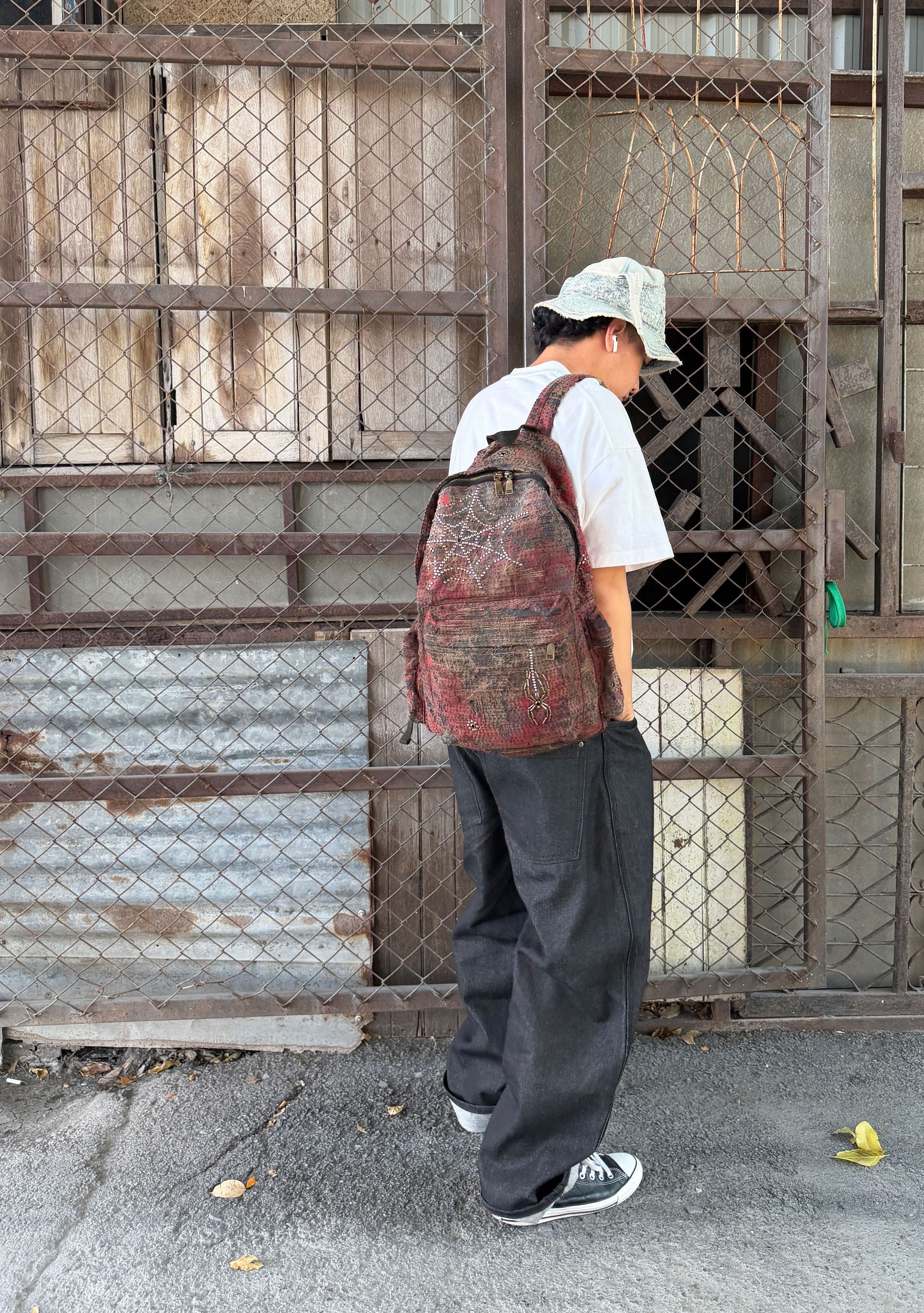 Japanese Brand SOLD * BORO SASHIKO Studded Spider Web Backpack 🕷️🕸️ Size ONE SIZE - 10 Thumbnail