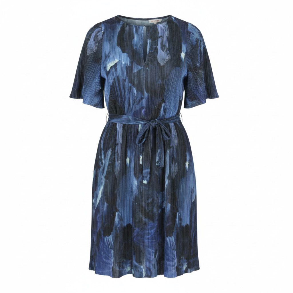 MAX&Co. XS Blue Patterned Textured Belted Short Sleeve Dress 88798 Size XS / US 0-2 / IT 36-38 - 1 Thumbnail