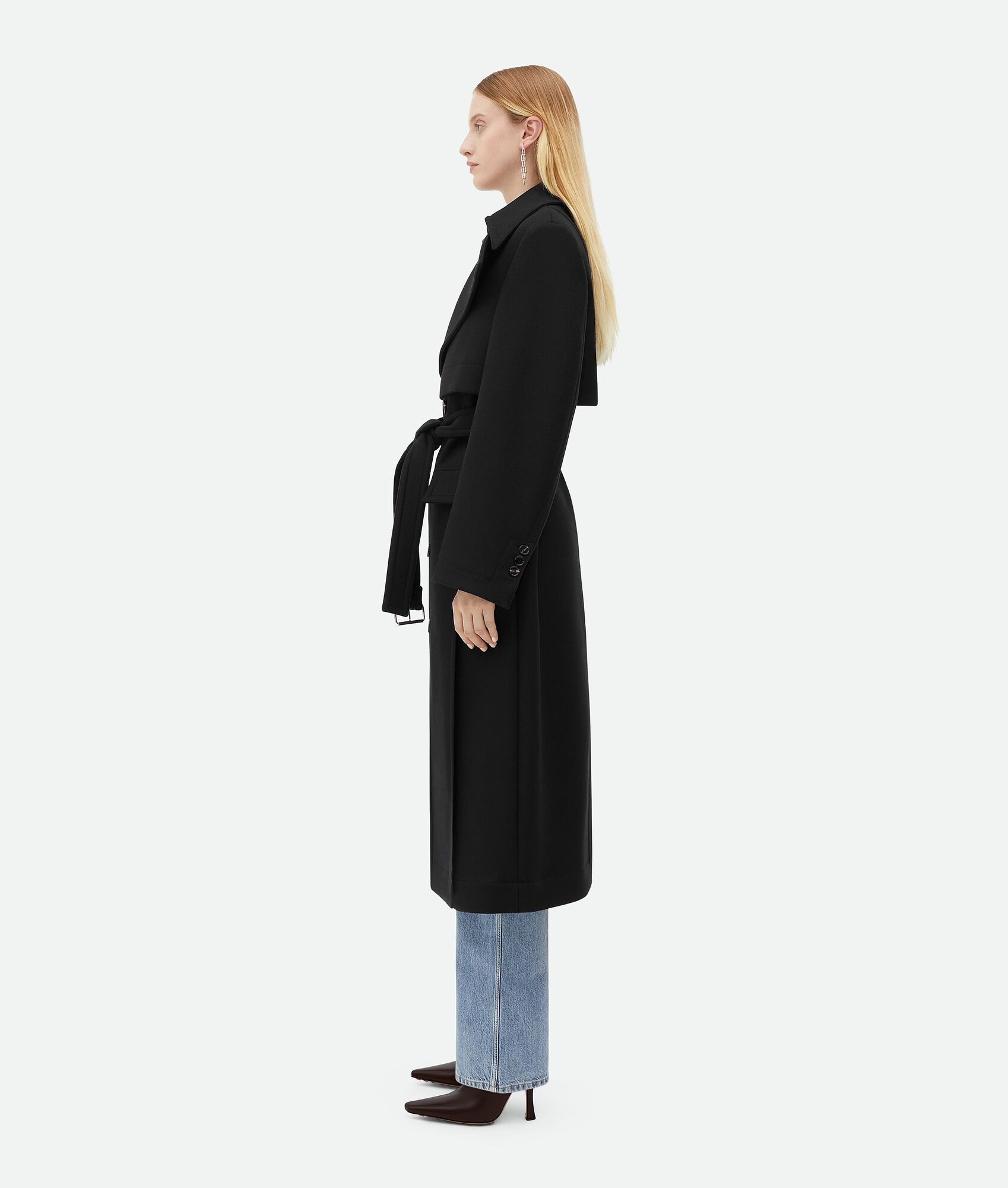 Bottega Veneta o1n1vont0125 Felted Wool Belted Coat in Black Size XS / US 0-2 / IT 36-38 - 2 Thumbnail