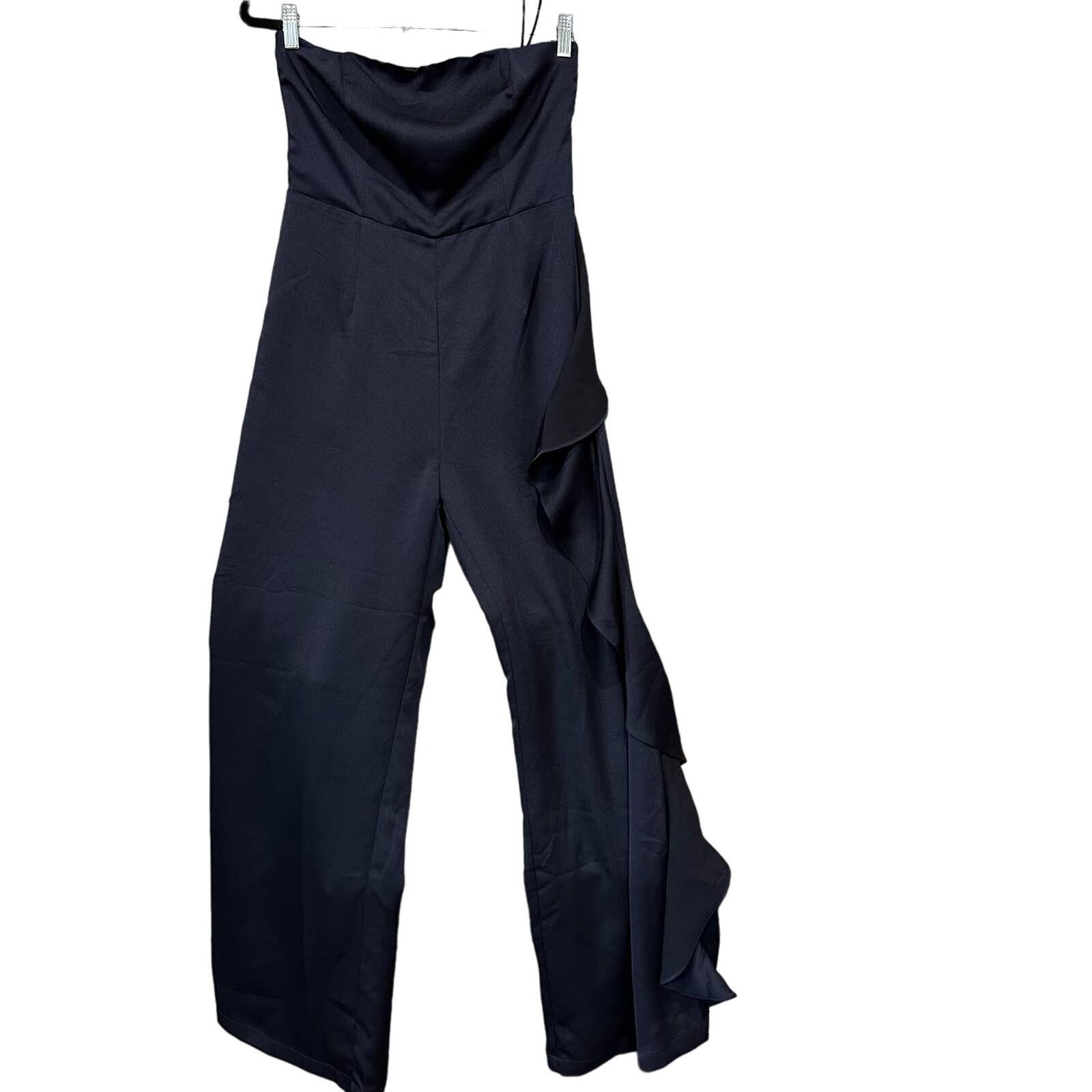Other Cascading Love Navy Blue Strapless Ruffled Wide-Leg Jumpsuit Size 30" / US 8 / IT 44 - 4 Thumbnail