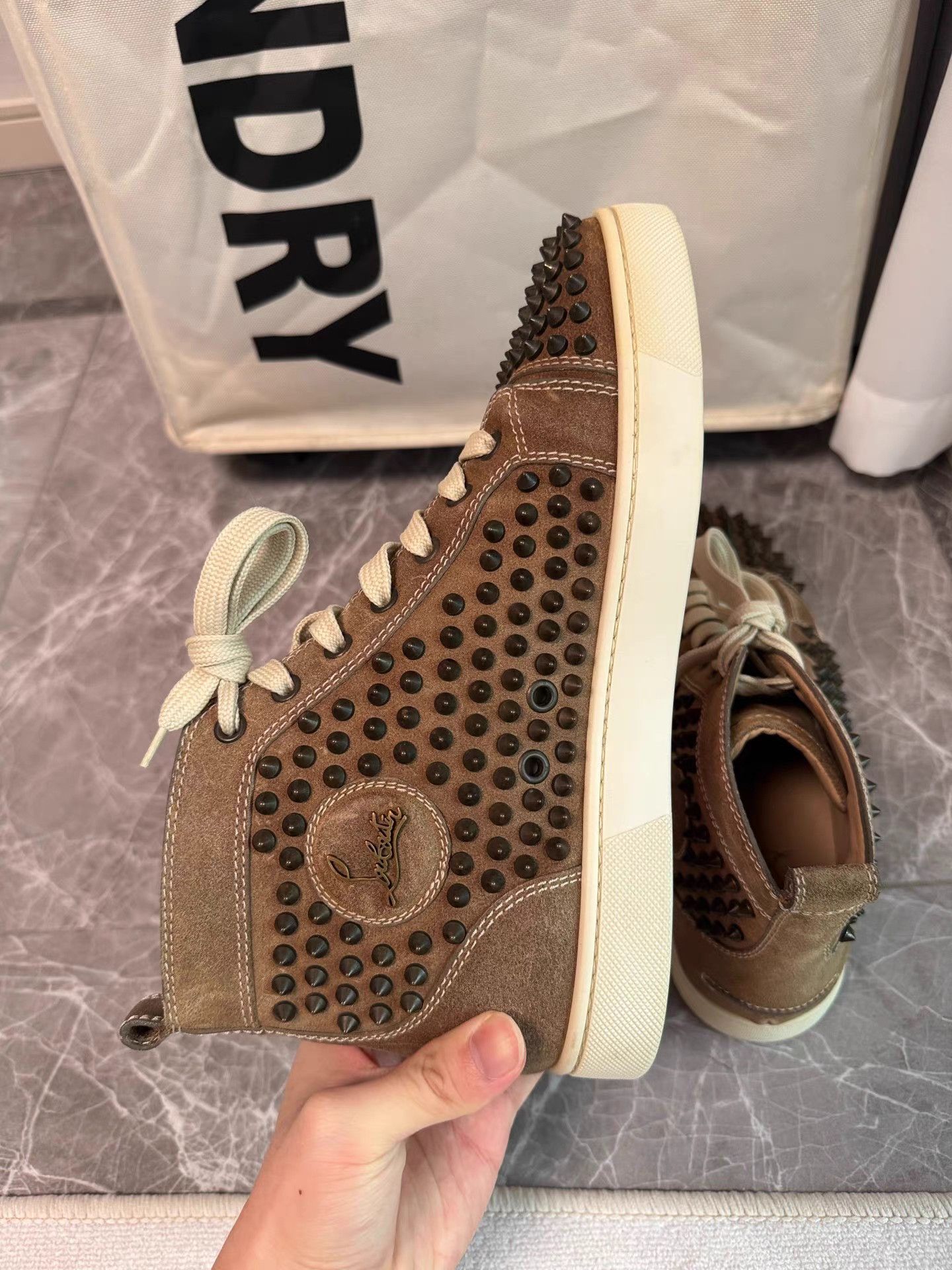 Christian Louboutin Christian Louboutin Spiked Suede Sneakers with Red Sole K6 Size US 7 / EU 40 - 5 Thumbnail