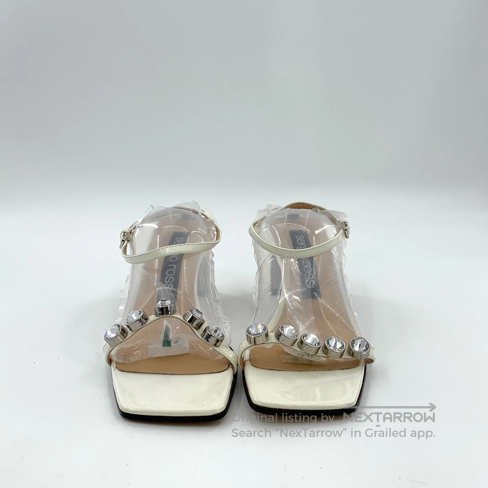 Sergio Rossi Sergio Rossi White Square Toe Studded One-Strap Block Heel Size US 8.5 / IT 38.5 - 3 Thumbnail