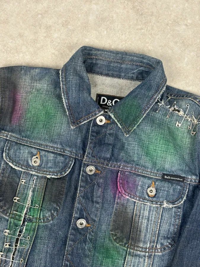 Dolce & Gabbana AW2001 Dolce & Gabbana Safety Pins Tie-Dye Distressed Denim Jacket Size XS / US 0-2 / IT 36-38 - 4 Thumbnail