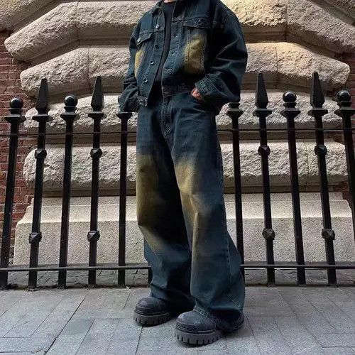 image of Retro Heavy Duty Washed Wide Leg Jeans in Vintage Blue, Men's (Size 32)