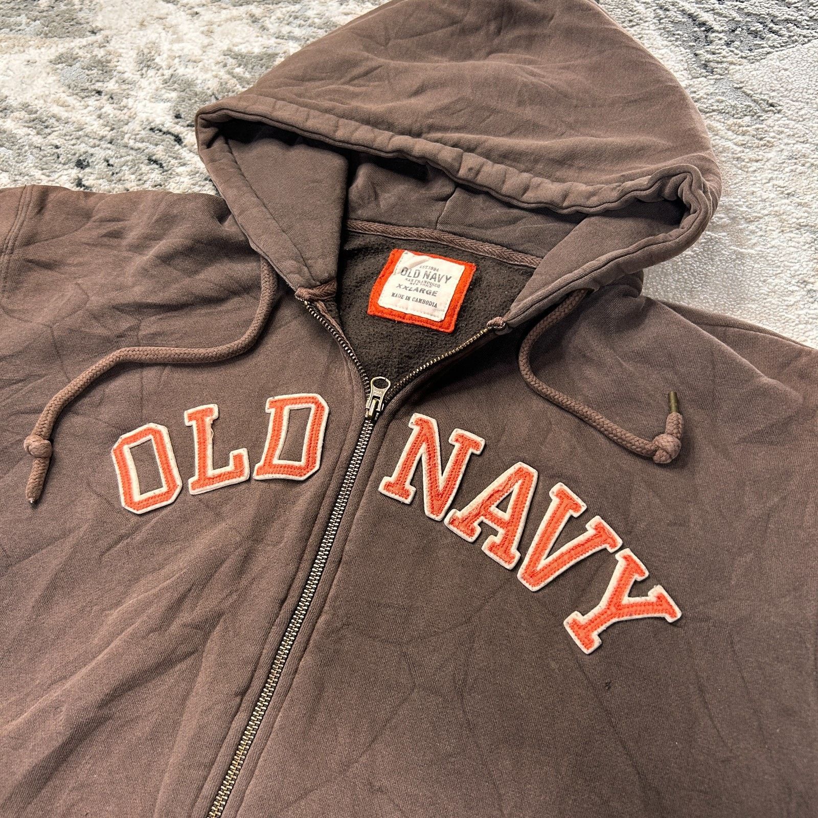 Old Navy Old Navy Y2k Hoodie Mens 2XL Brown Embroidered Logo Fleece Size US XXL / EU 58 / 5 - 3 Thumbnail