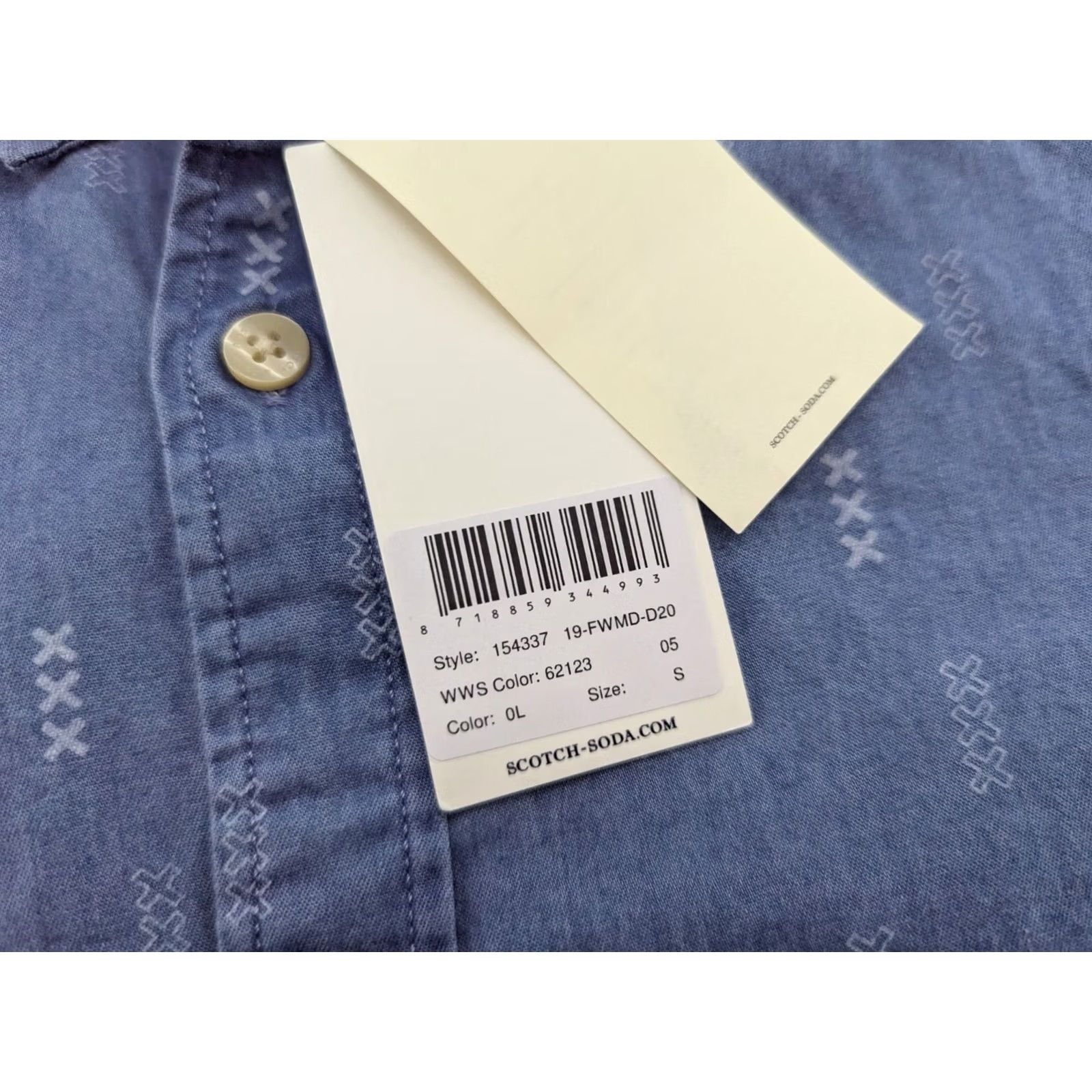 Scotch & Soda Scotch & Soda Button-Down Shirt Mens Denim Blue Long Sleeve Cotton Canvas Geometric Pattern Casual S Size US S / EU 44-46 / 1 - 4 Thumbnail