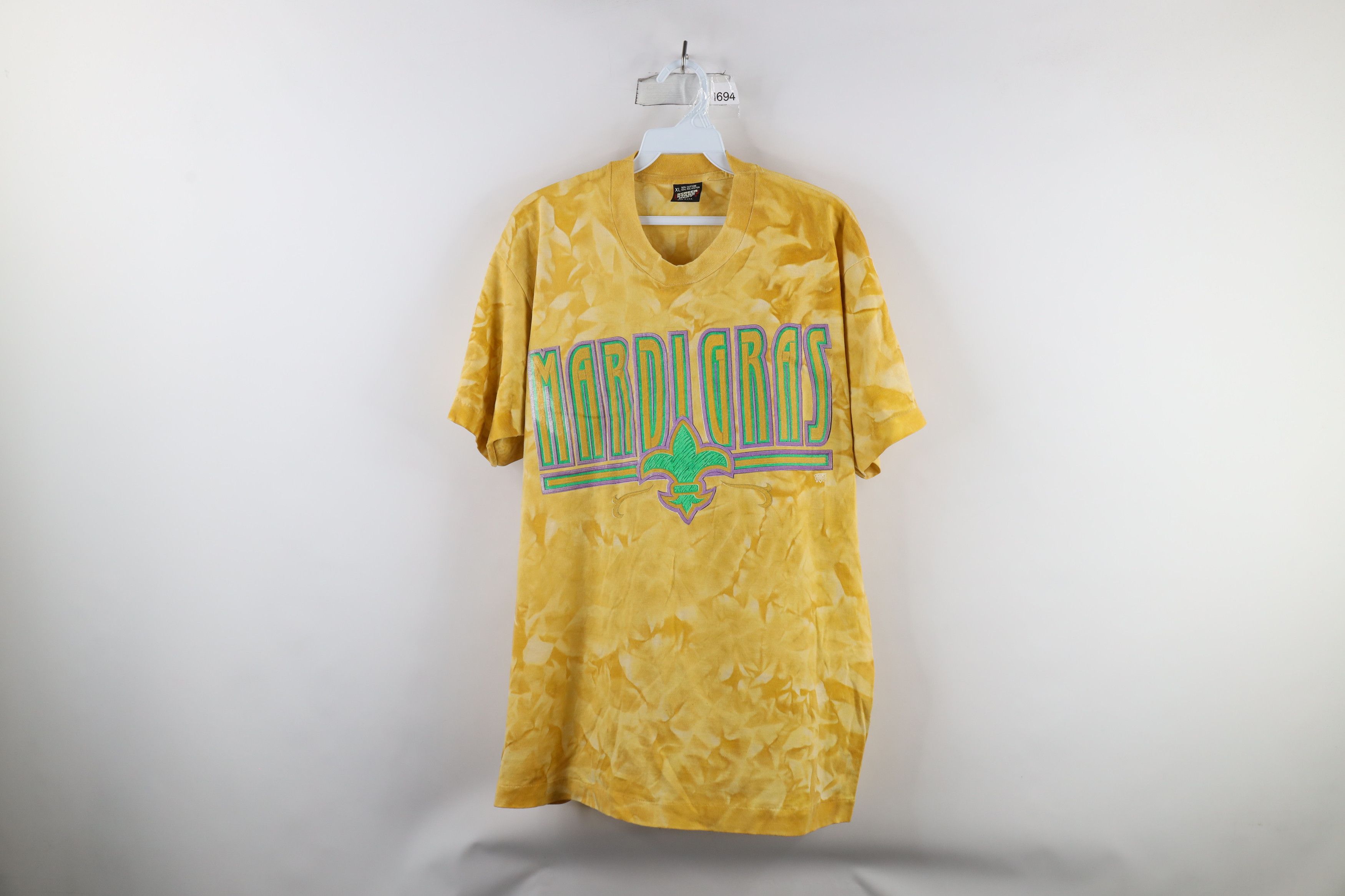 Vintage Vintage 90s Streetwear Mardi Gras Acid Wash T-Shirt Gold USA Size US XL / EU 56 / 4 - 1 Thumbnail