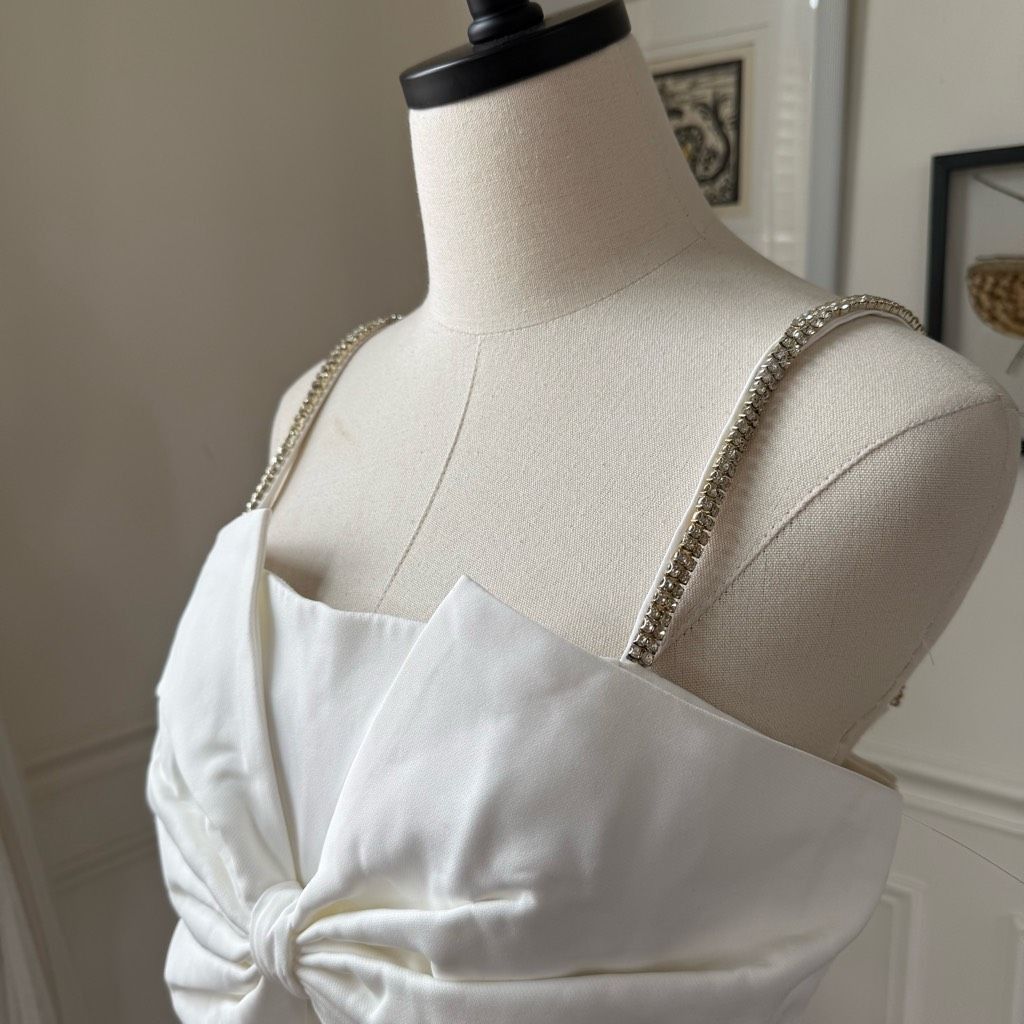 Other NWT Bagatelle White Large Bow Crop Top Rhinestone Straps 8 Size M / US 6-8 / IT 42-44 - 4 Thumbnail