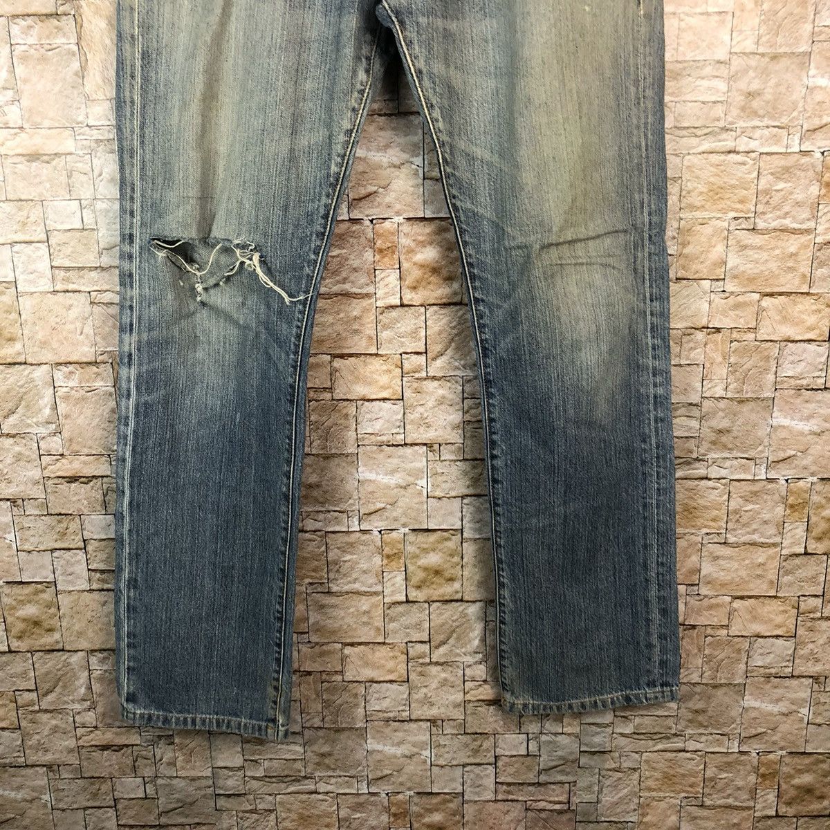 Japanese Brand Navy Blue Distressed ripped Denim Pants #A1041 Size US 33 - 7 Thumbnail