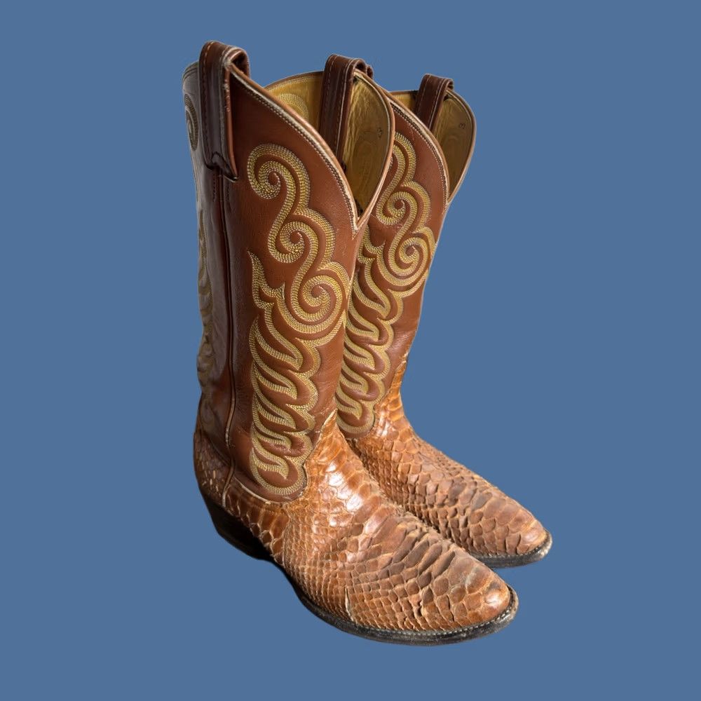Tony Lama VINTAGE Tony Lama 8113 Exotic Python Brown Label Men's Size 8.5D Cowboy Boots - READ Size US 9 / EU 42 - 1 Thumbnail