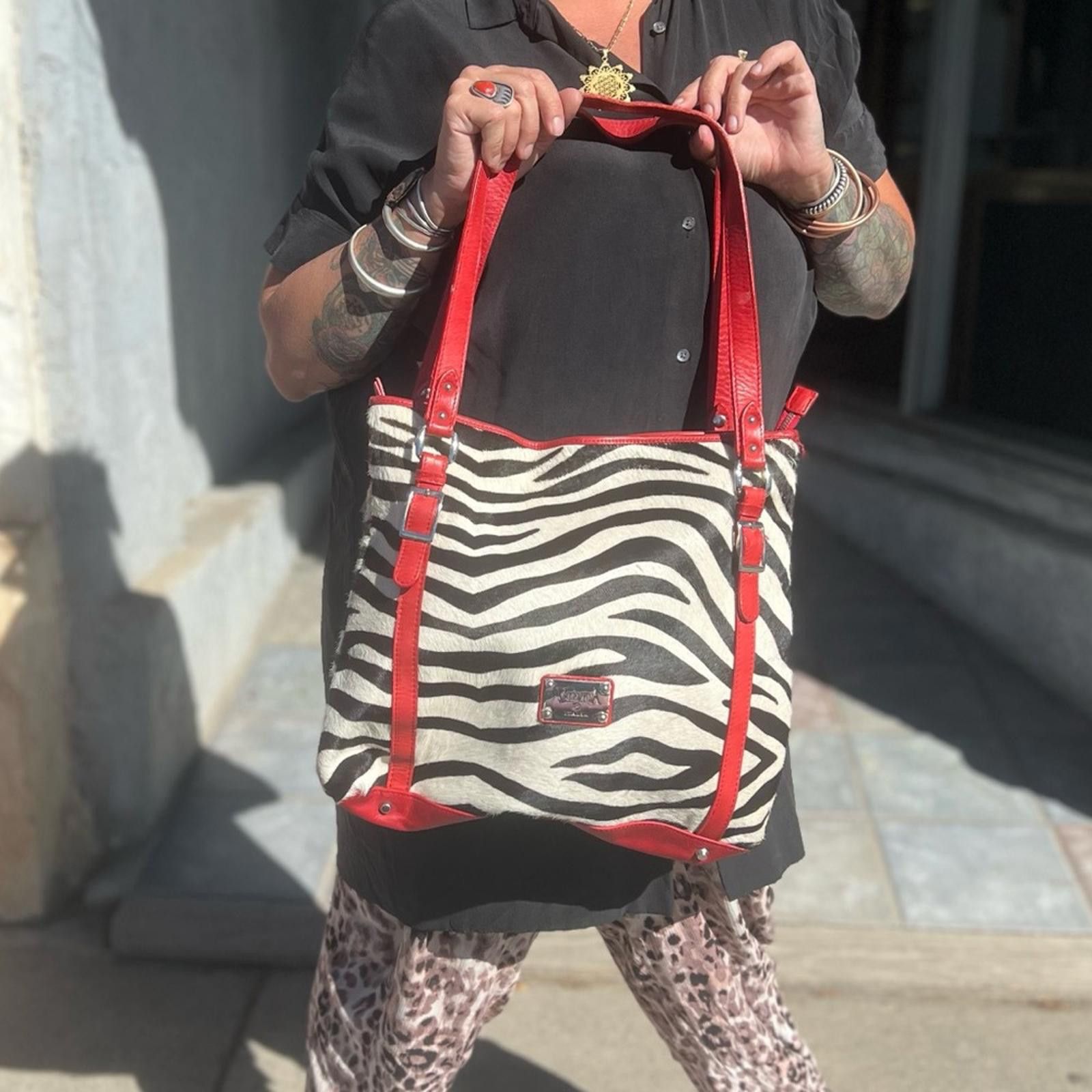 Valentino Valentina Zebra Print Calf Fur w/Red Leather Straps Bag Size ONE SIZE - 8 Thumbnail