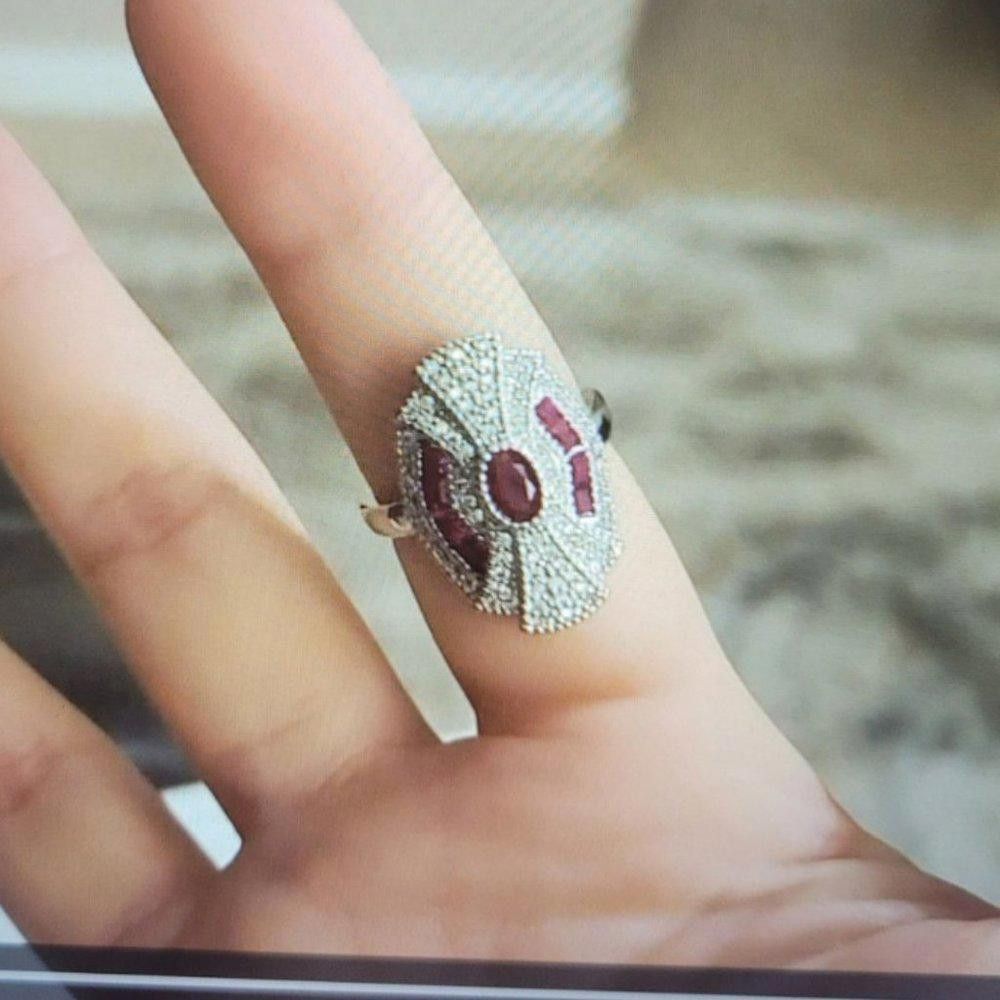 Designer 2.0Ct Vintage Ruby Red Art Deco Antique Silver Ring - Size 8 Size ONE SIZE - 6 Thumbnail