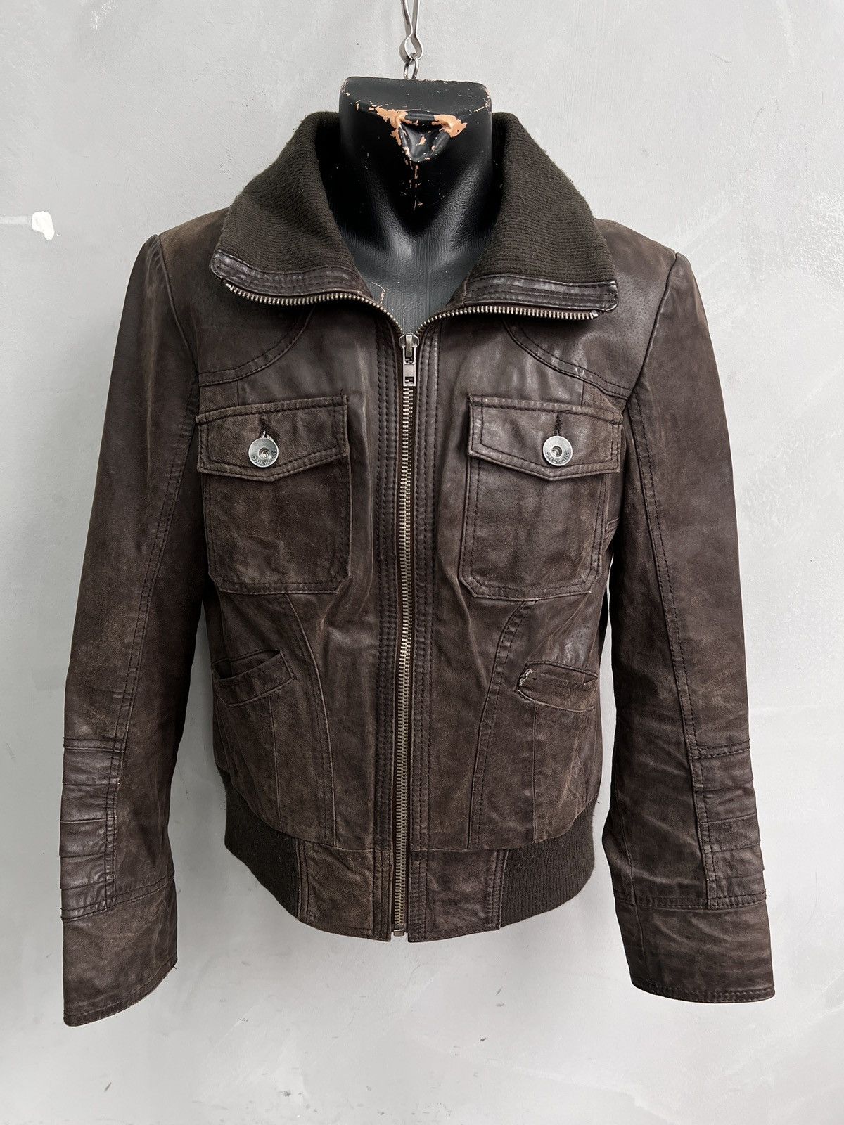 Hysteric Glamour long neck leather bomber jacket multipocket 14thaddiction Size US S / EU 44-46 / 1 - 1 Thumbnail