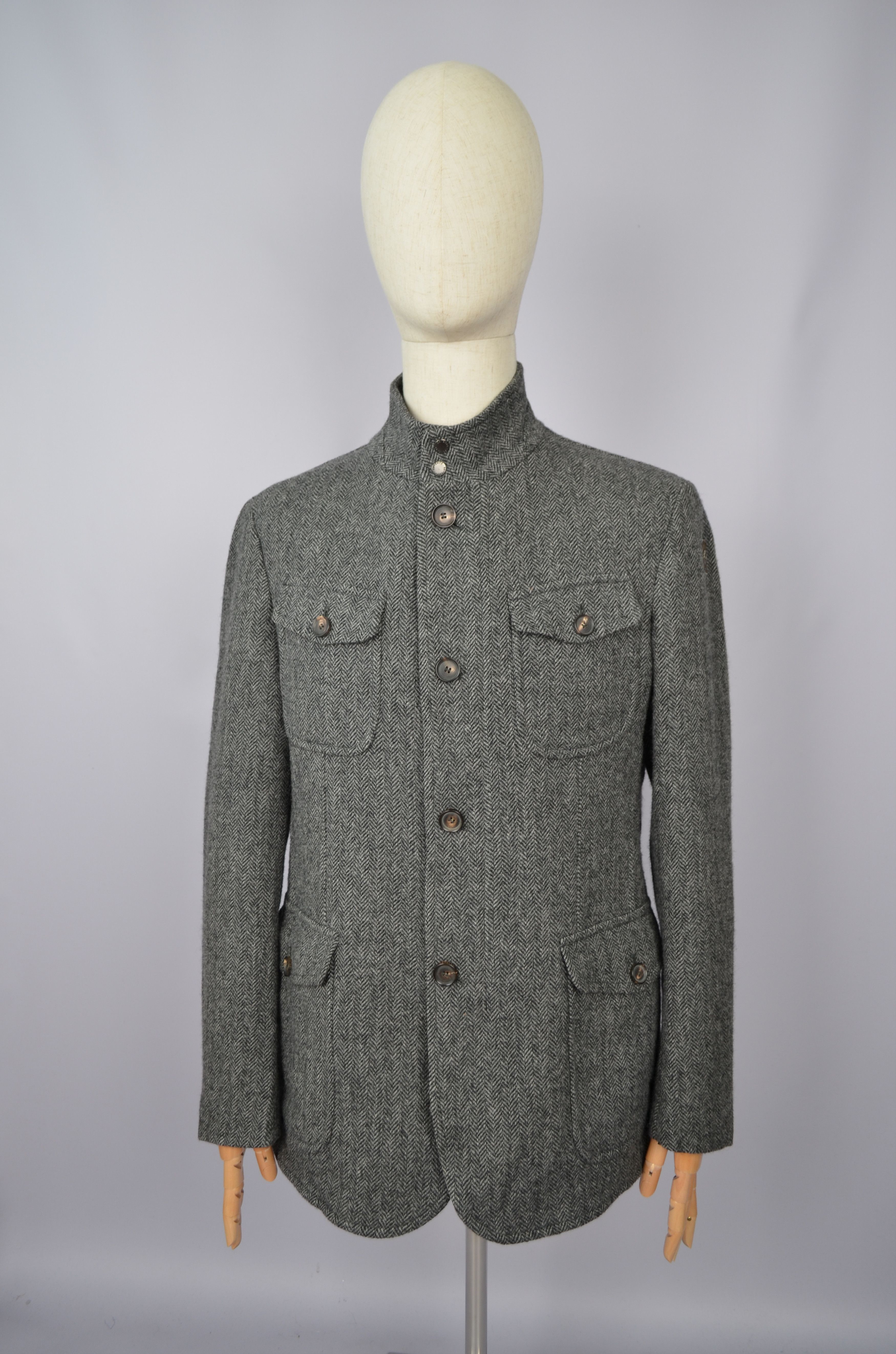 Designer Seventy Venezia Herringbone Yorkshire Tweed Wool Coat Jacket Size US M / EU 48-50 / 2 - 2 Thumbnail