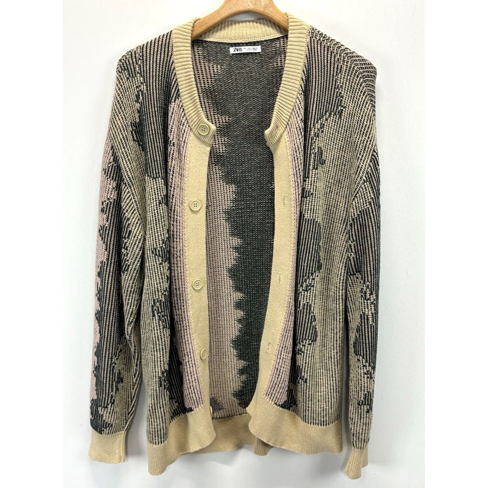 Zara Zara Jacquard Knit Cardigan Sweater Men’s L Oversized Full Button Grandpa Indie Grunge Multicolor Knit Cotton Blend Regular Men Size US L / EU 52-54 / 3 - 4 Thumbnail