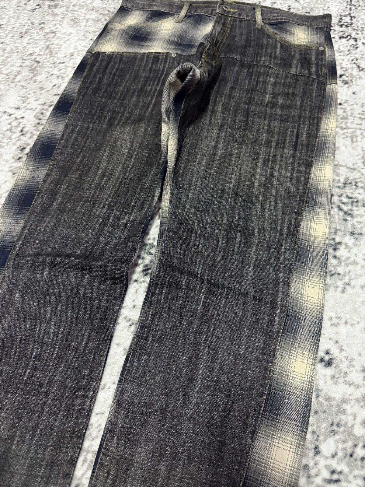 Junya Watanabe Kittle Japan Hybrid Shadow Plaid Overdyed Denim Loose jeans Size US 34 / EU 50 - 4 Thumbnail