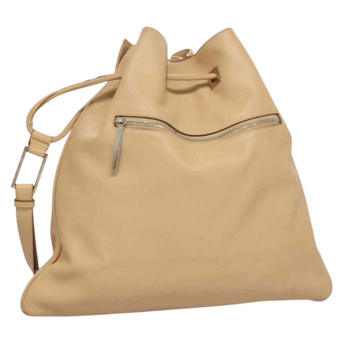 GUCCI Shoulder Bag Leather Beige Silver